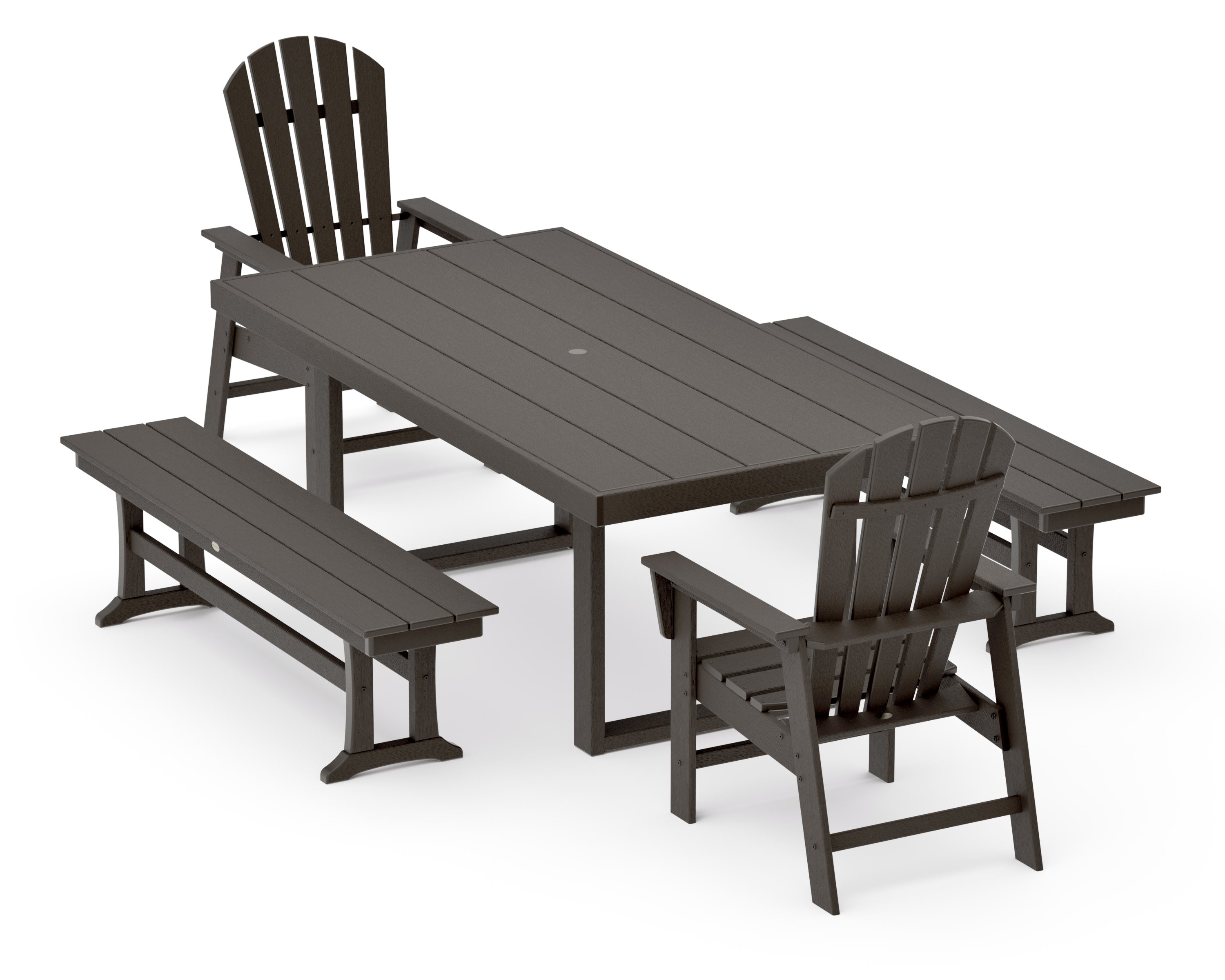 South Beach 5-Piece Dining Set with Benches in Vintage Coffee