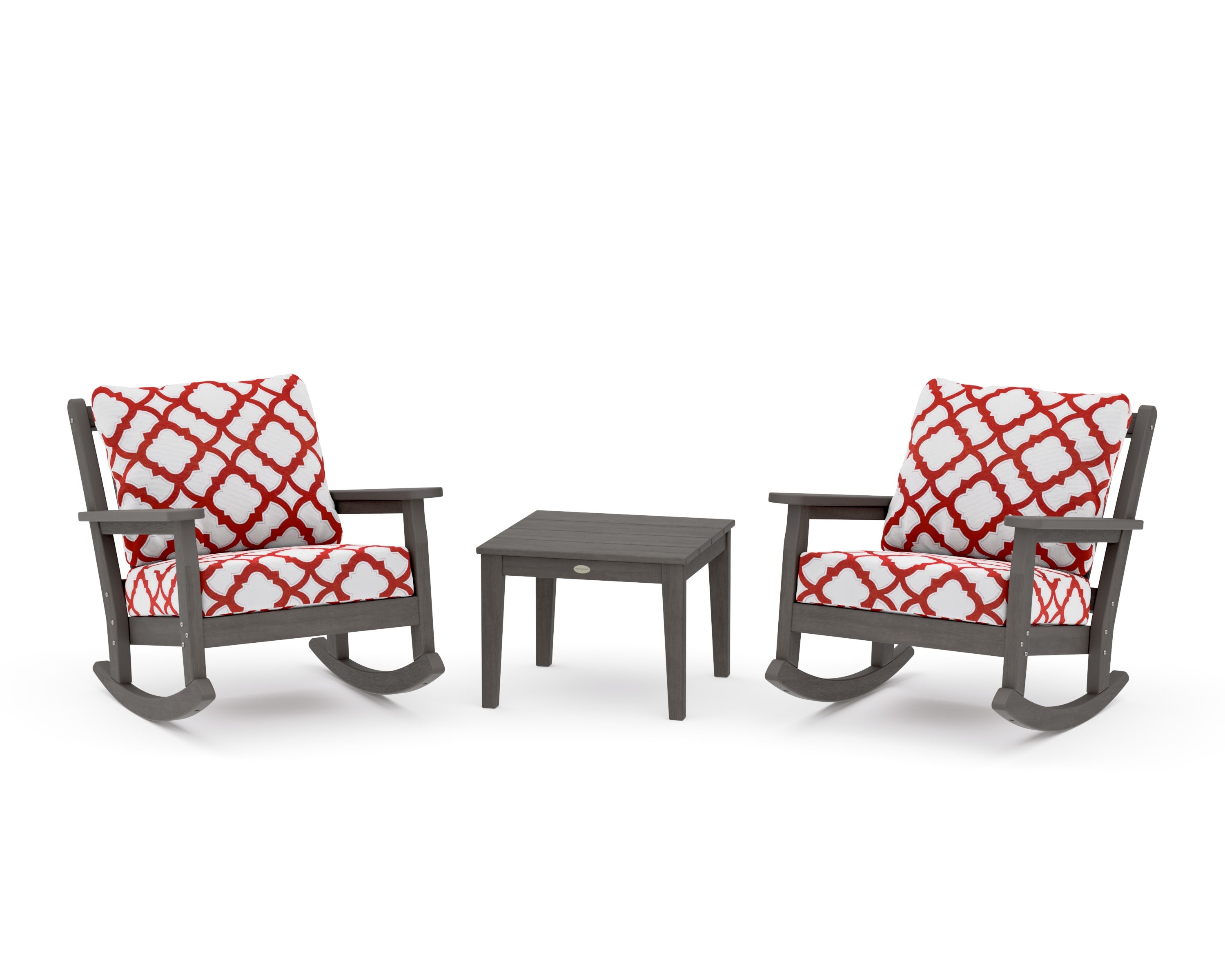 Chippendale 3-Piece Deep Seating Rocker Set in Driftwood / Trellis Crimson