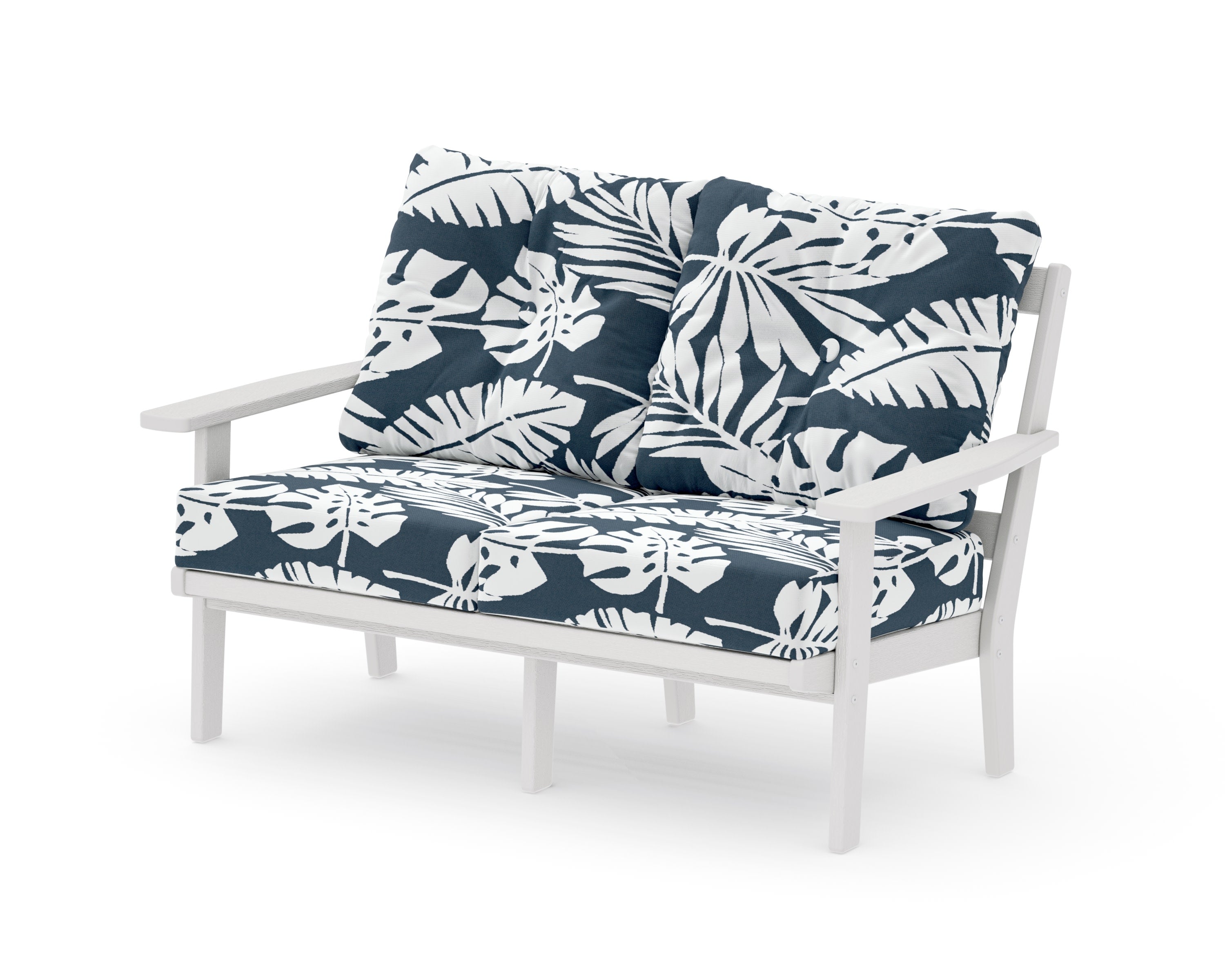 Prairie Deep SeatingLoveseat in Vintage White / Leaf Marine Indigo