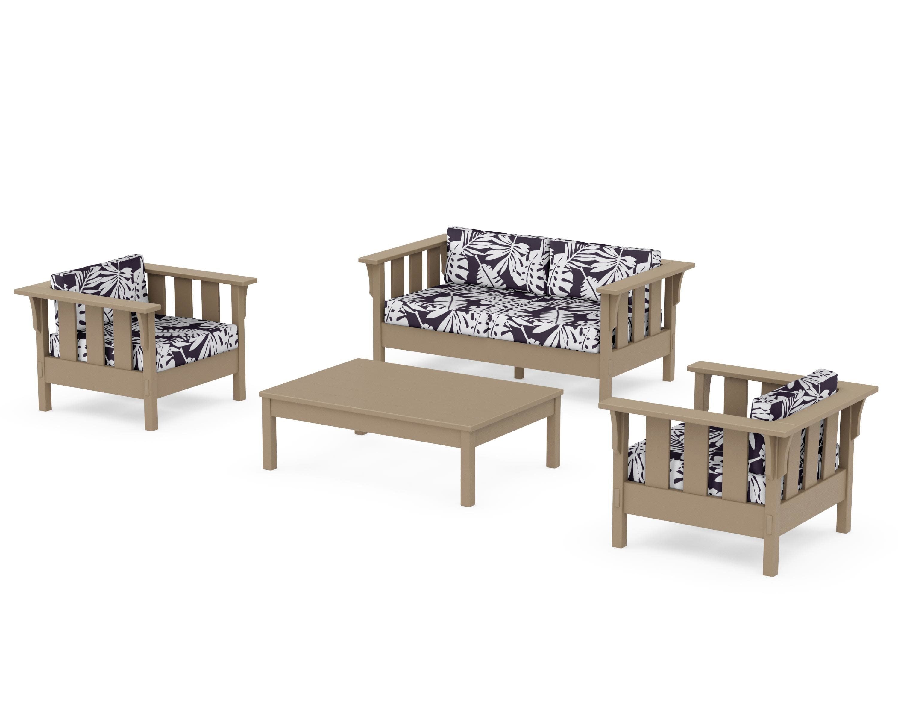 Acadia 4-Piece Deep Seating Set with Loveseat in Vintage Sahara / Leaf Navy