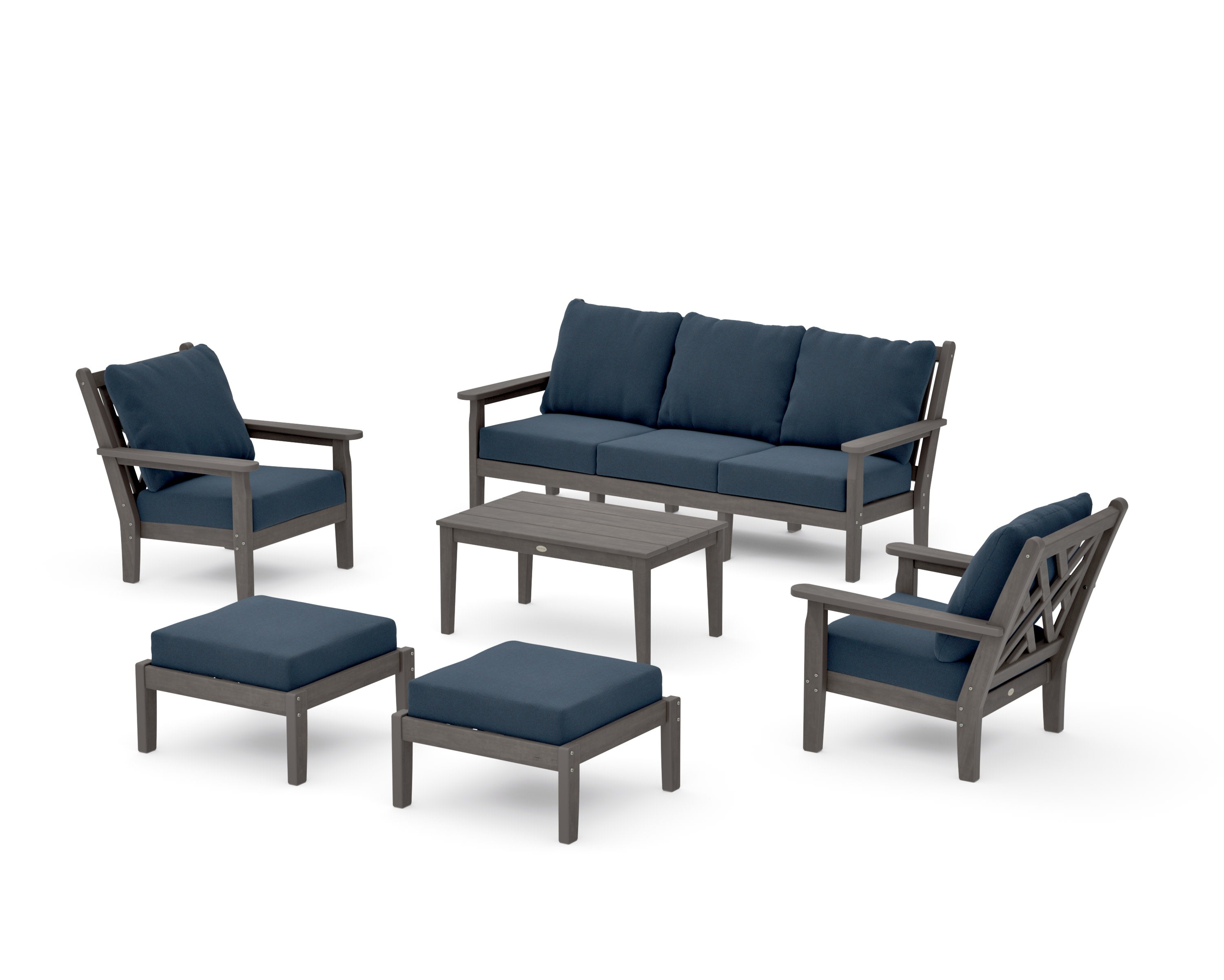 Chippendale 6-Piece Lounge Sofa Set in Driftwood / Marine Indigo