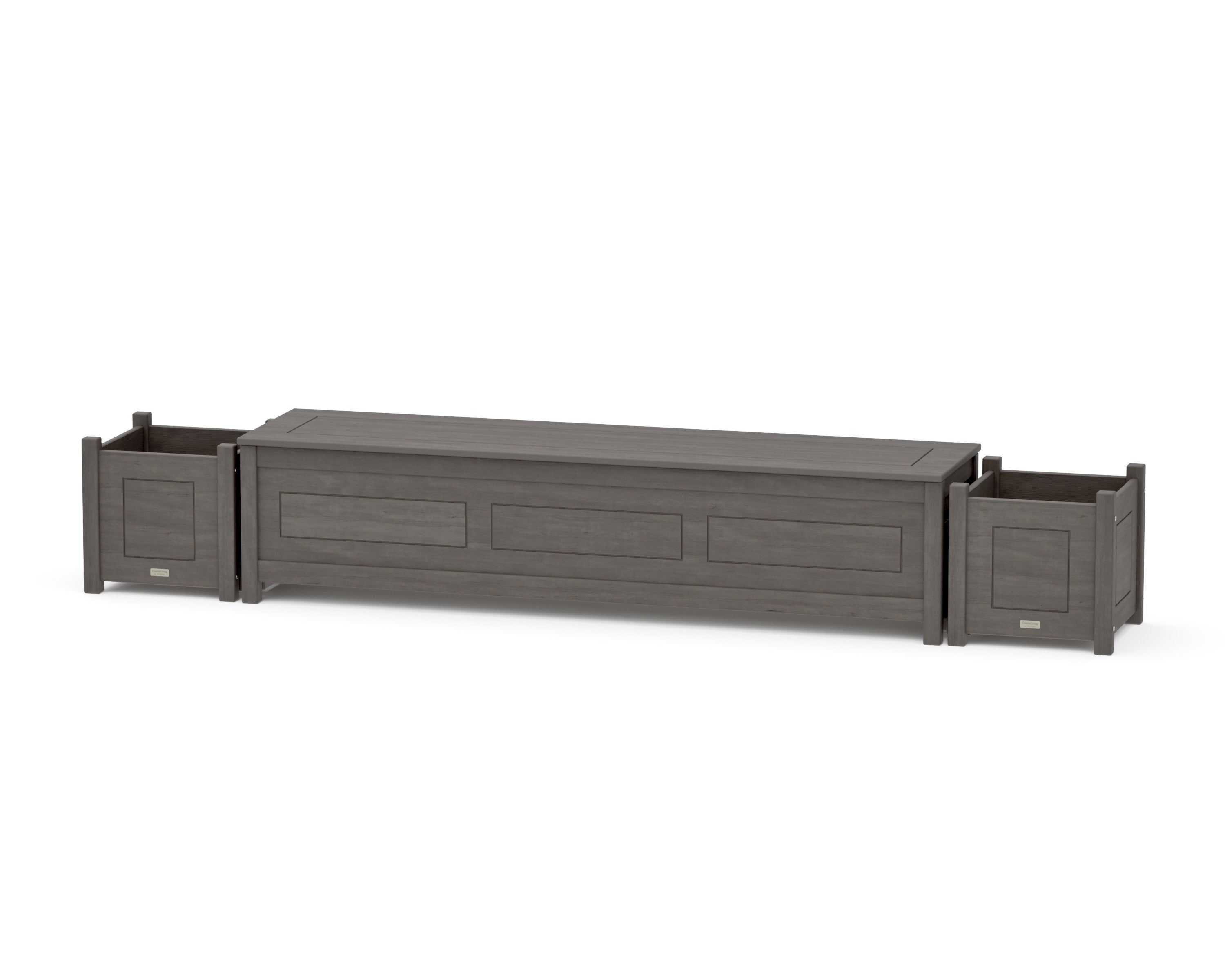 72" Country Living Straight Planter Storage Bench Set in Driftwood