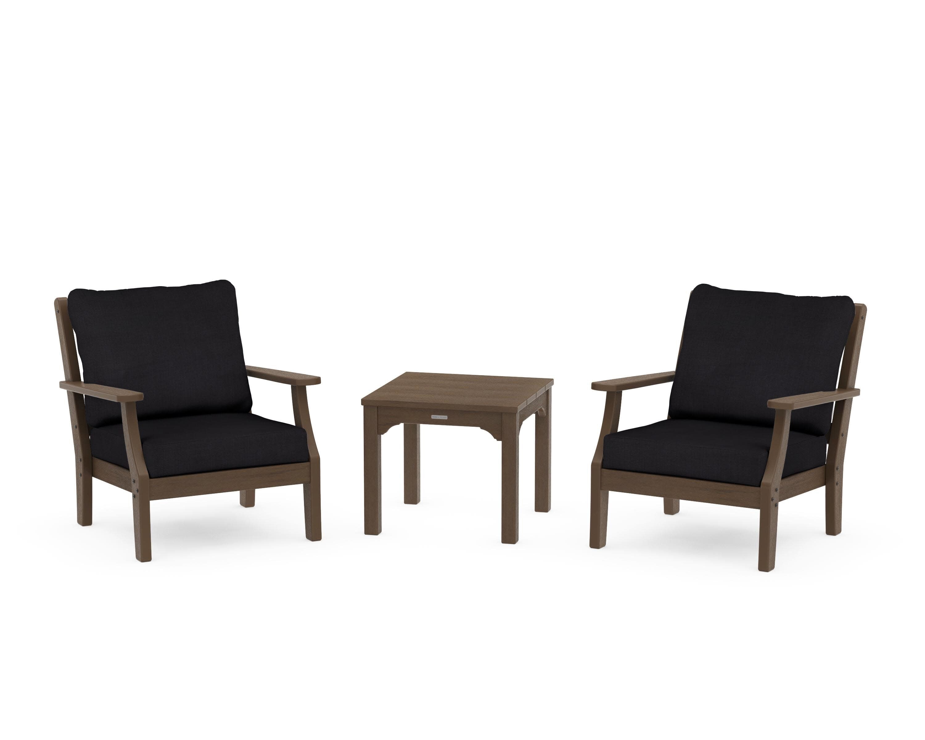 Chinoiserie 3-Piece Deep Seating Set in Kona / Midnight Linen