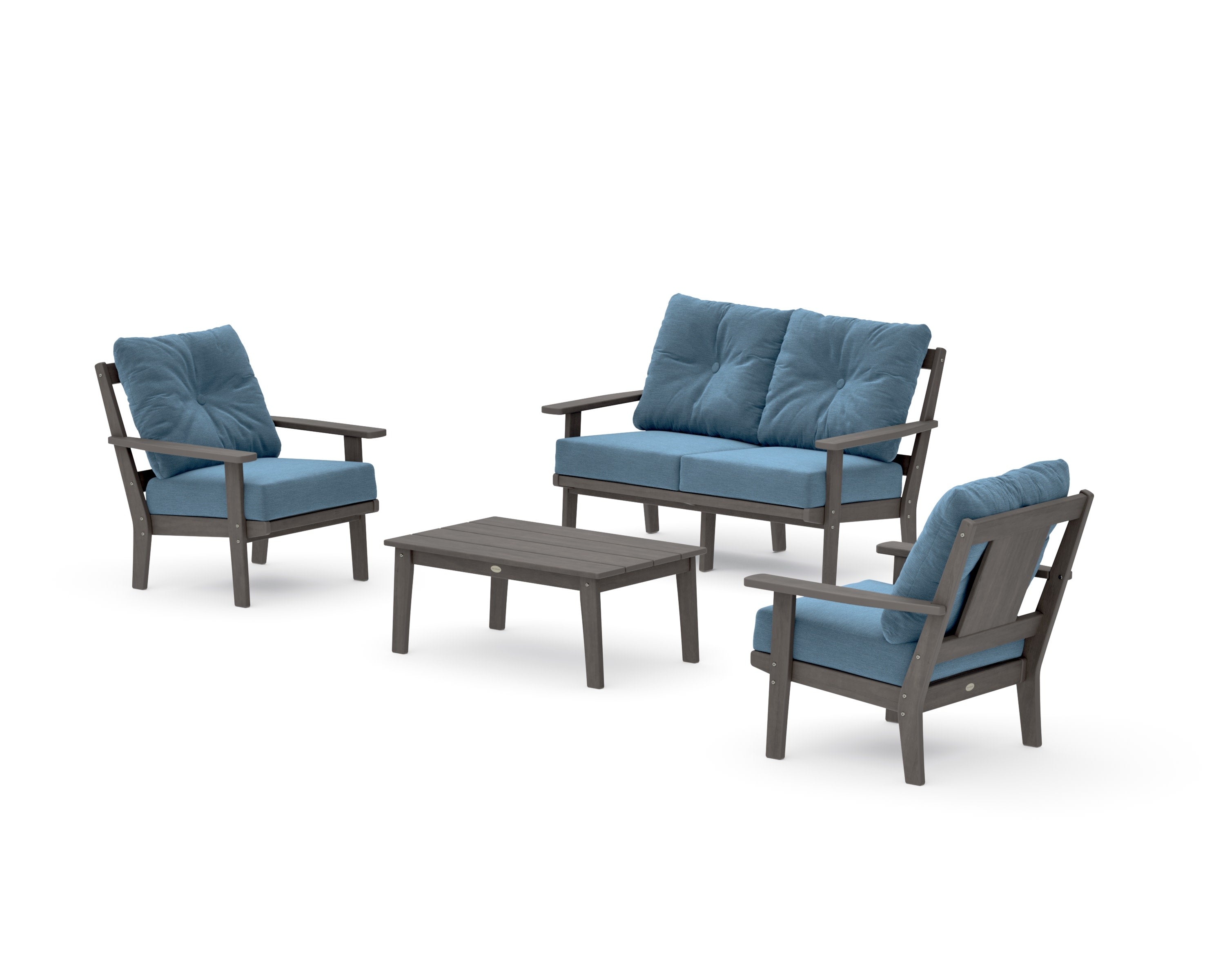 Prairie 4-Piece Deep Seating Set with Loveseat in Driftwood / Sky Blue