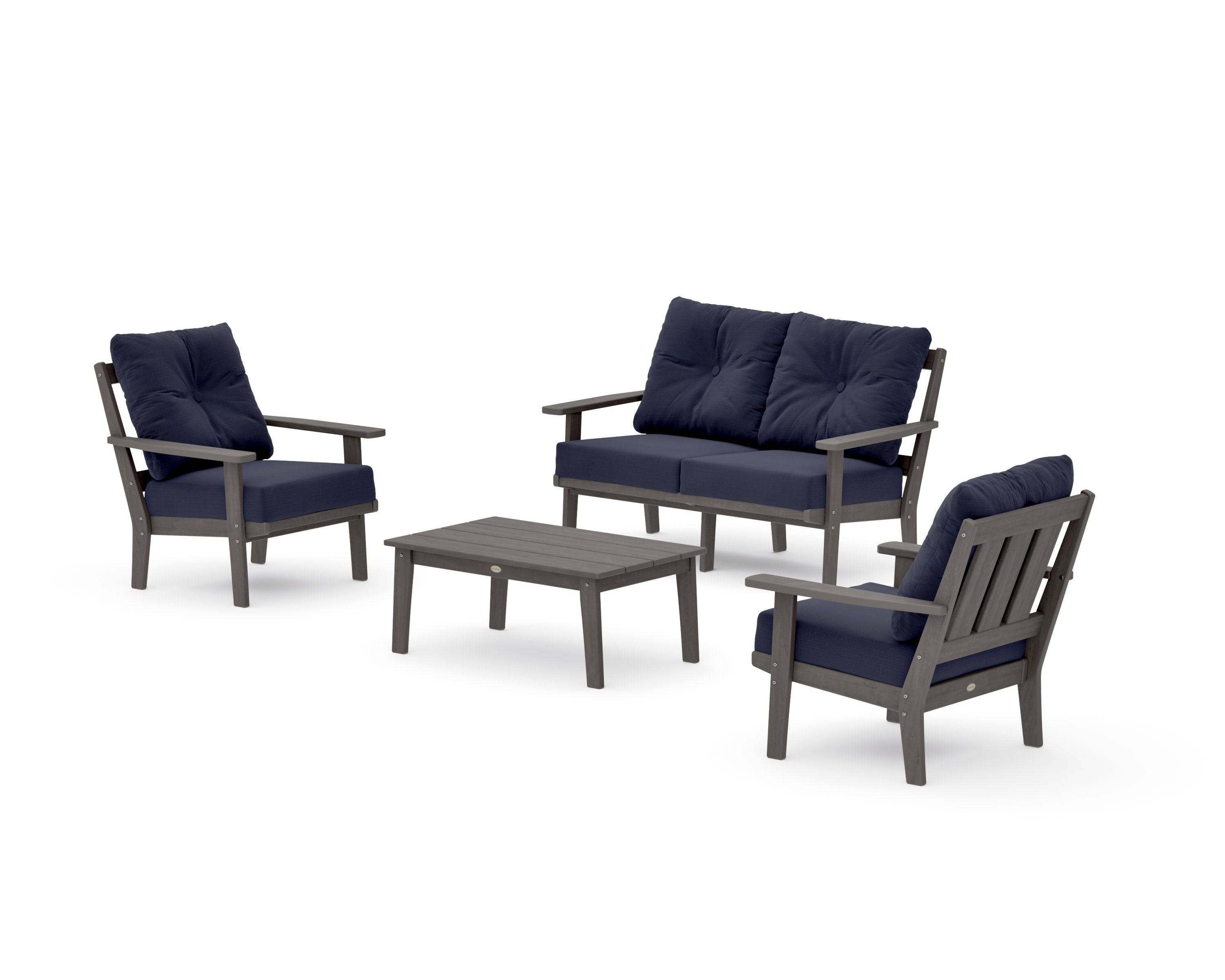 Oxford 4-Piece Deep Seating Set with Loveseat in Driftwood / Navy Linen