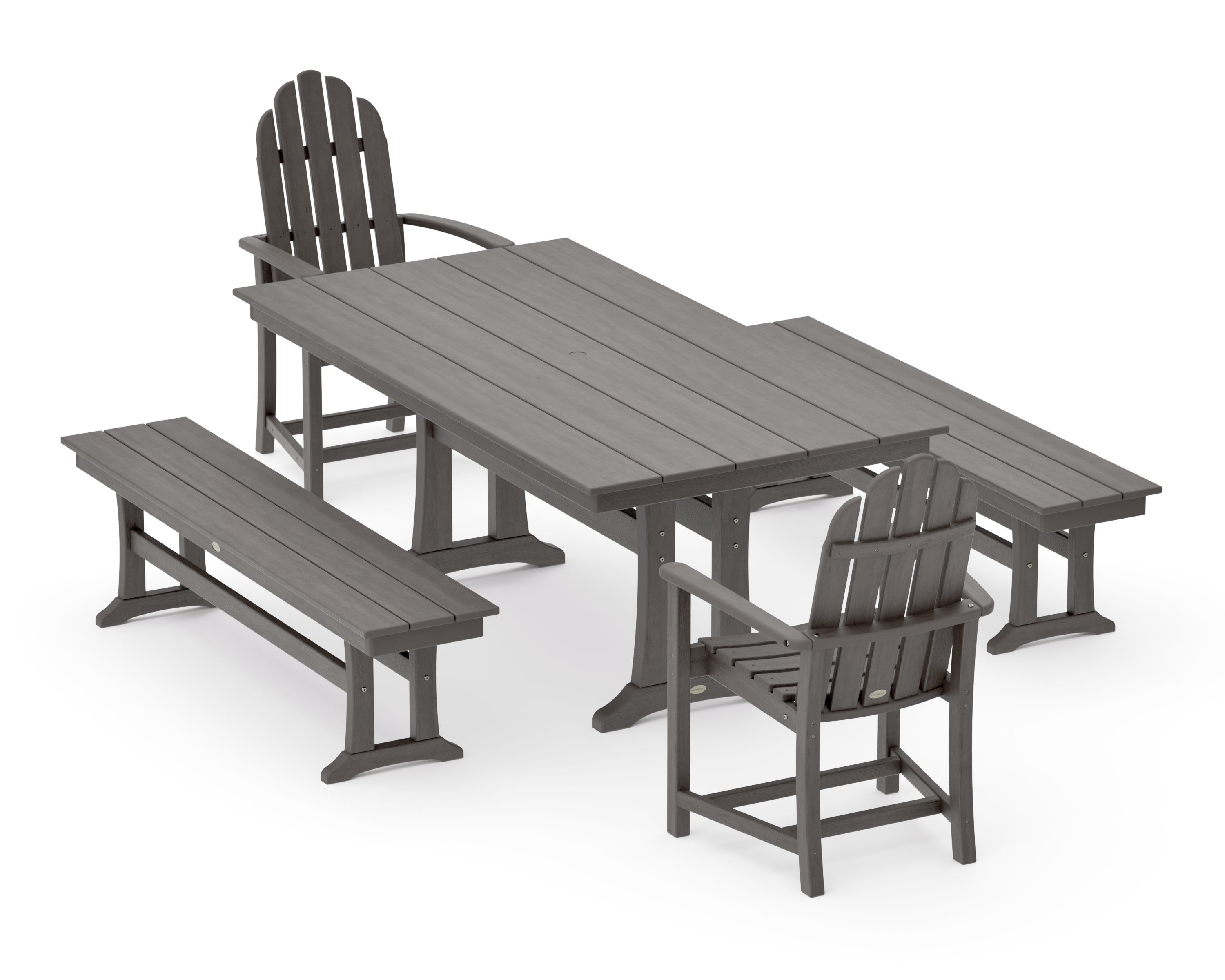 Classic Adirondack 5-Piece Farmhouse Dining Set With Trestle Legs in Driftwood