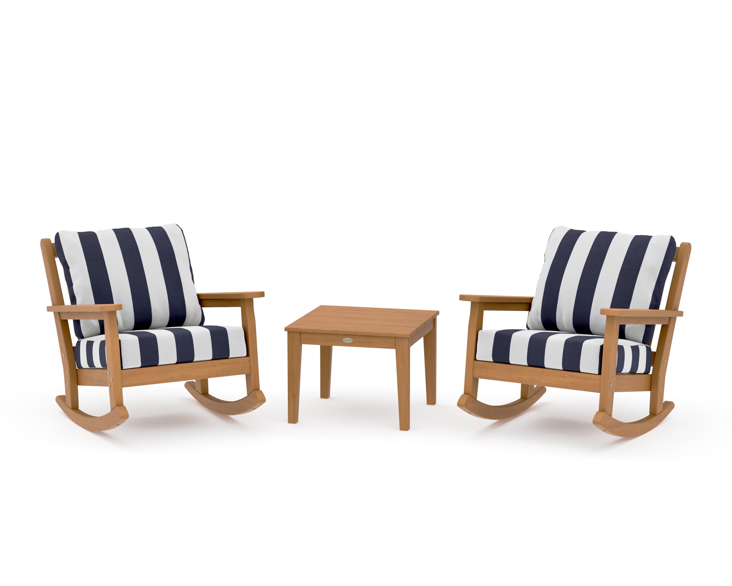 Chippendale 3-Piece Deep Seating Rocker Set in Natural / Cabana Stripe Navy