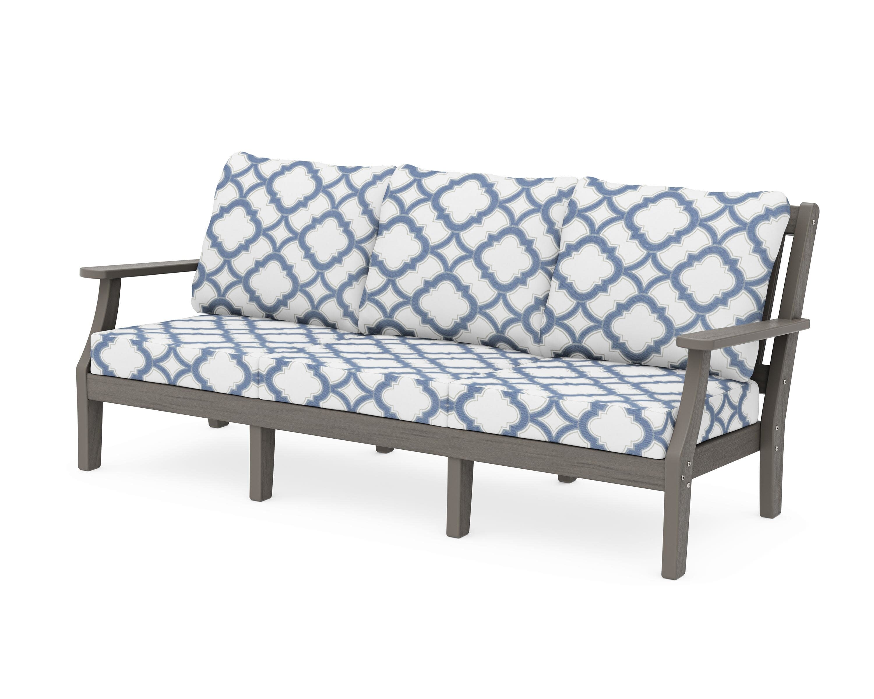 Chinoiserie Deep Seating Sofa in Driftwood / Trellis Sky Blue