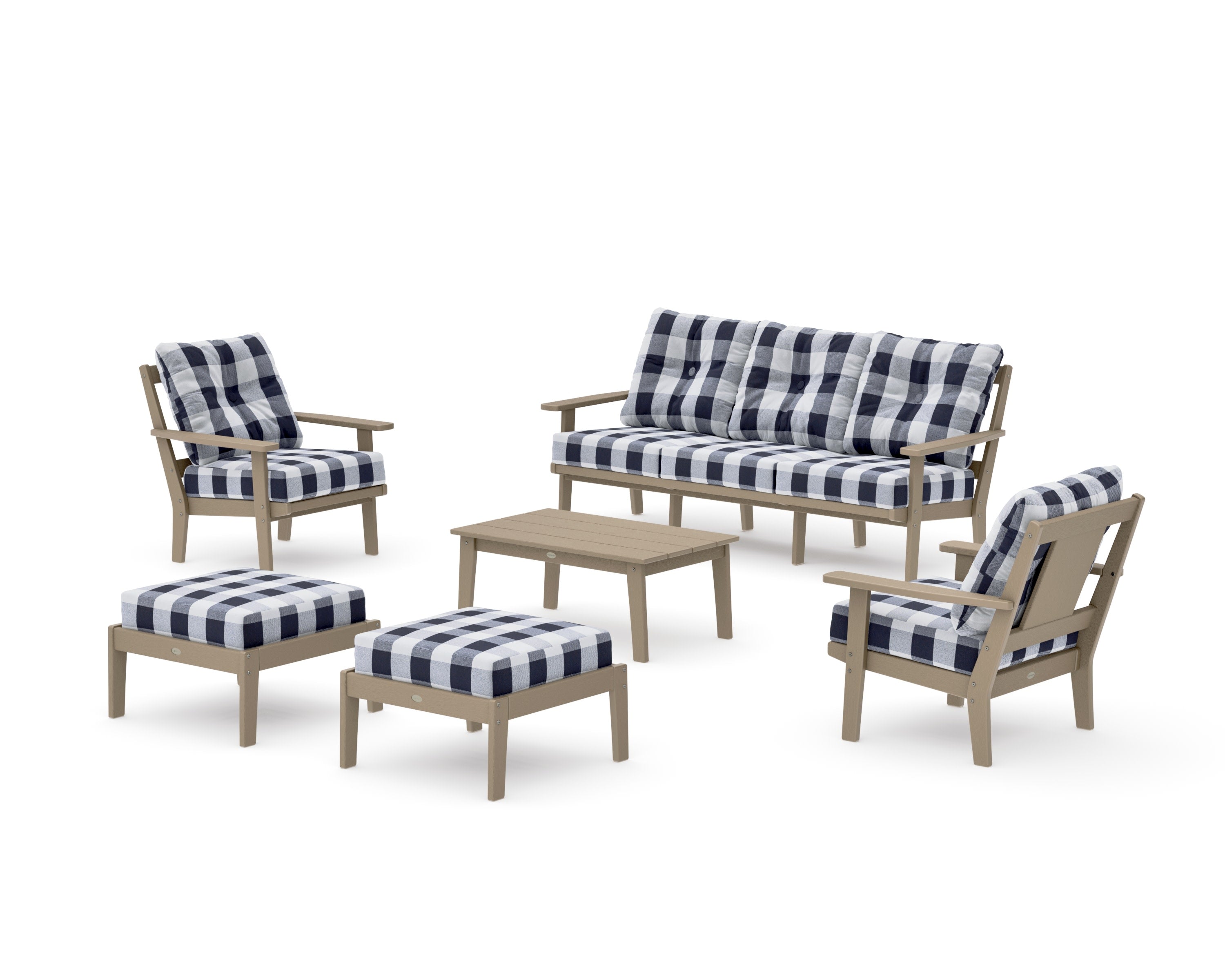 Prairie 6-Piece Lounge Sofa Set in Vintage Sahara / Buffalo Plaid Navy
