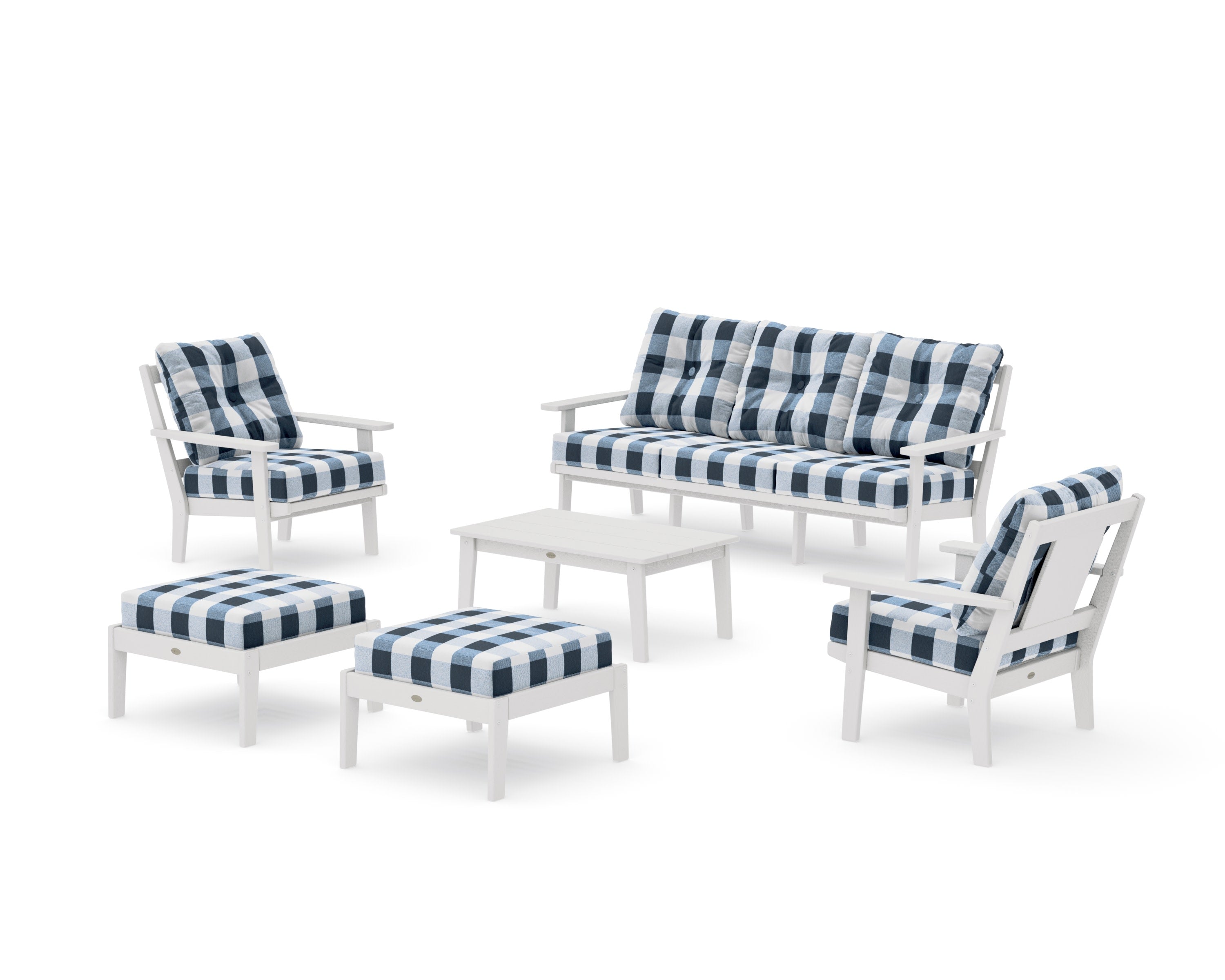 Prairie 6-Piece Lounge Sofa Set in Vintage White / Buffalo Plaid Marine Indigo