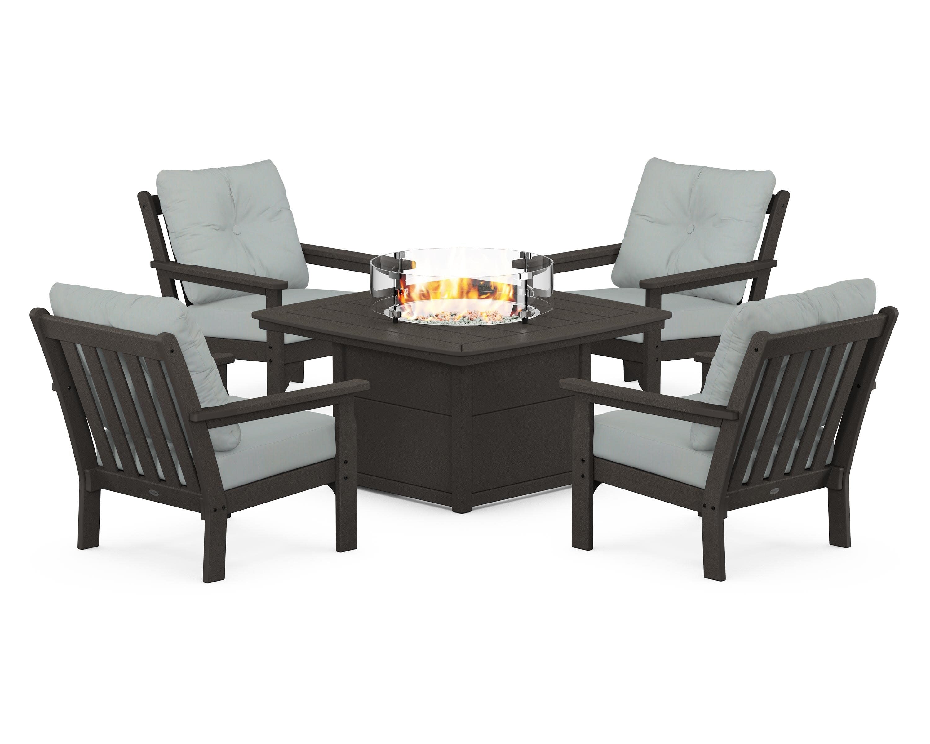 Vineyard 5-Piece Conversation Set with Fire Pit Table in Vintage Coffee / Spa