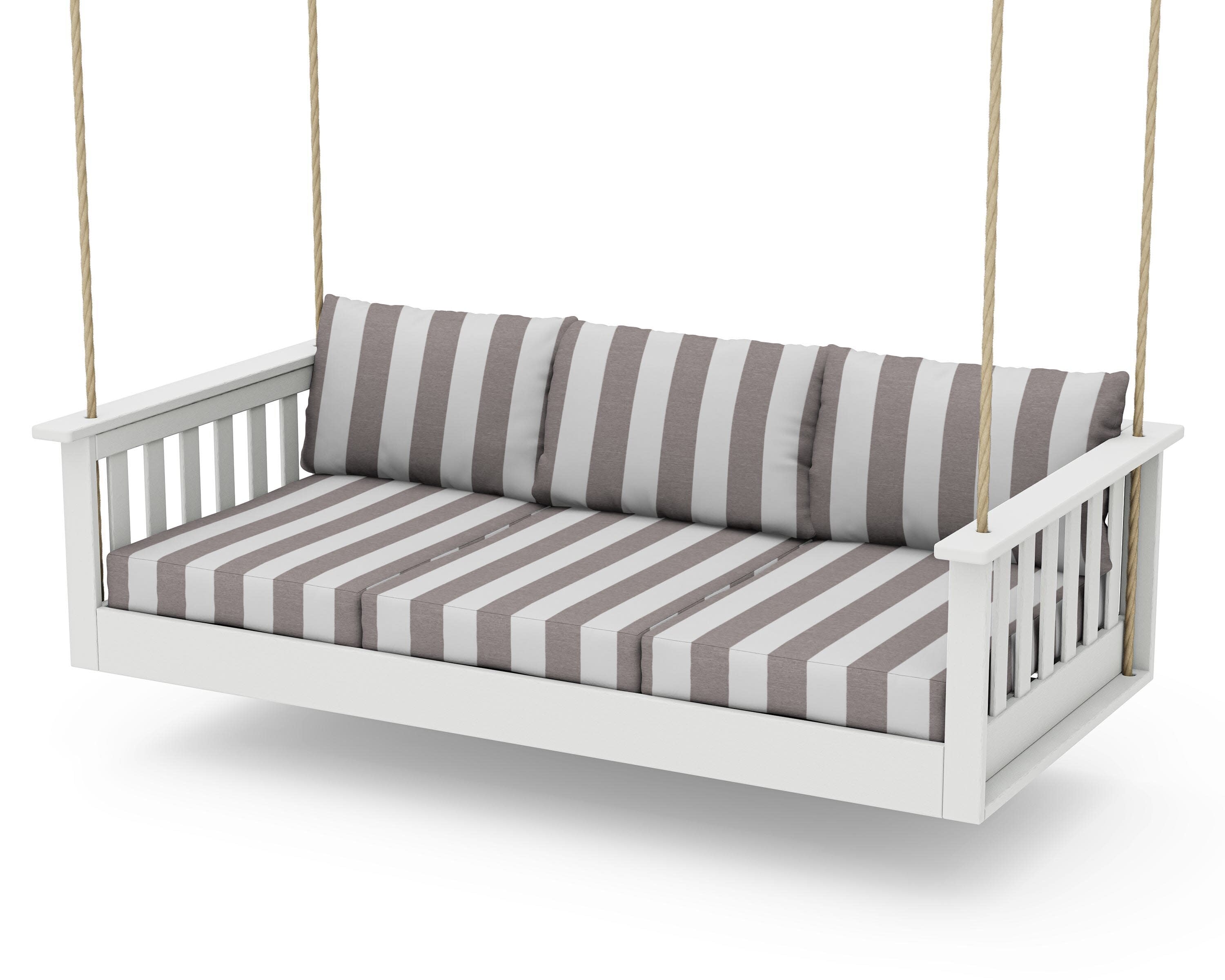 Vineyard Daybed Swing in Vintage White / Cabana Stripe Grey Mist