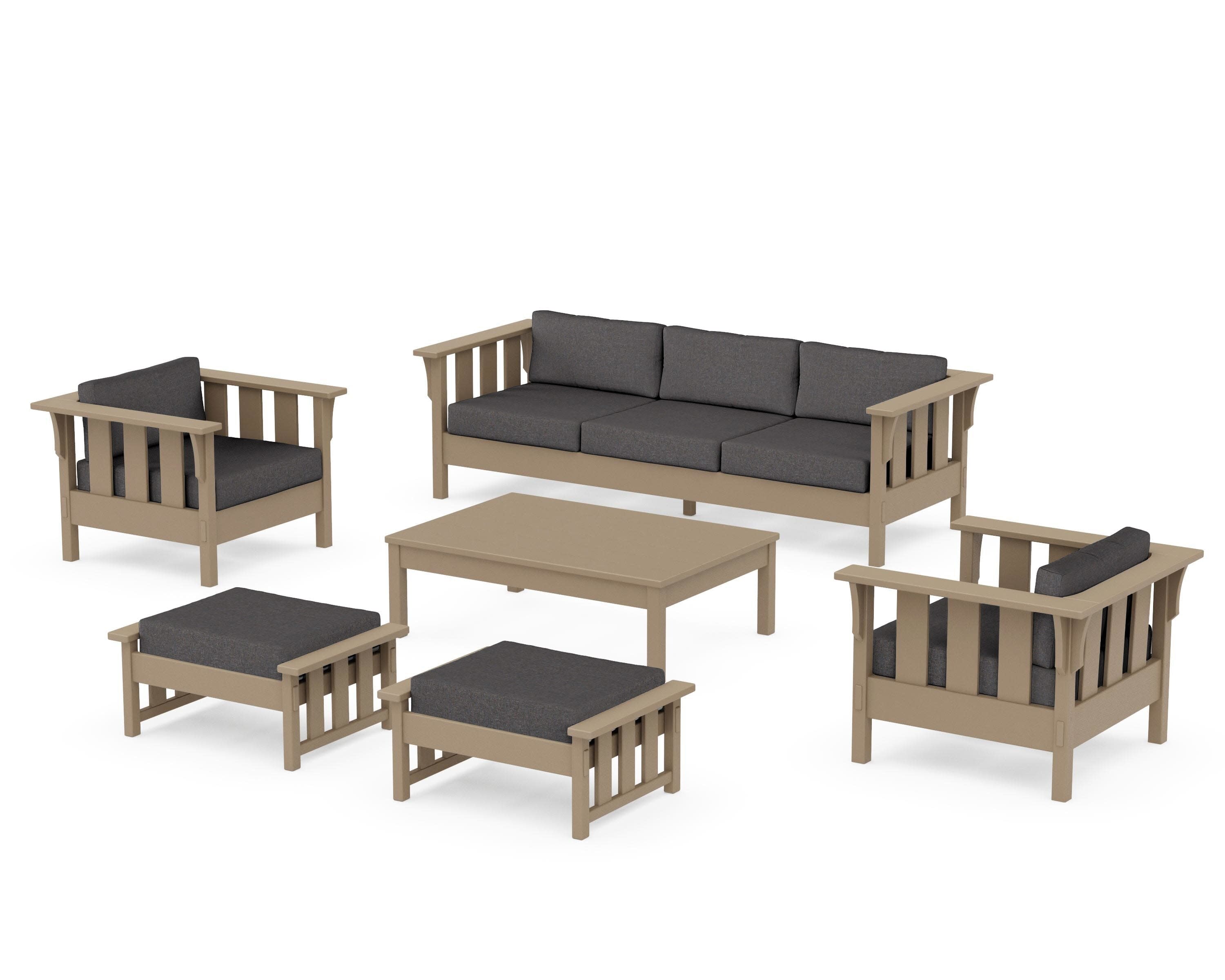 Acadia 6-Piece Lounge Sofa Set in Vintage Sahara / Ash Charcoal