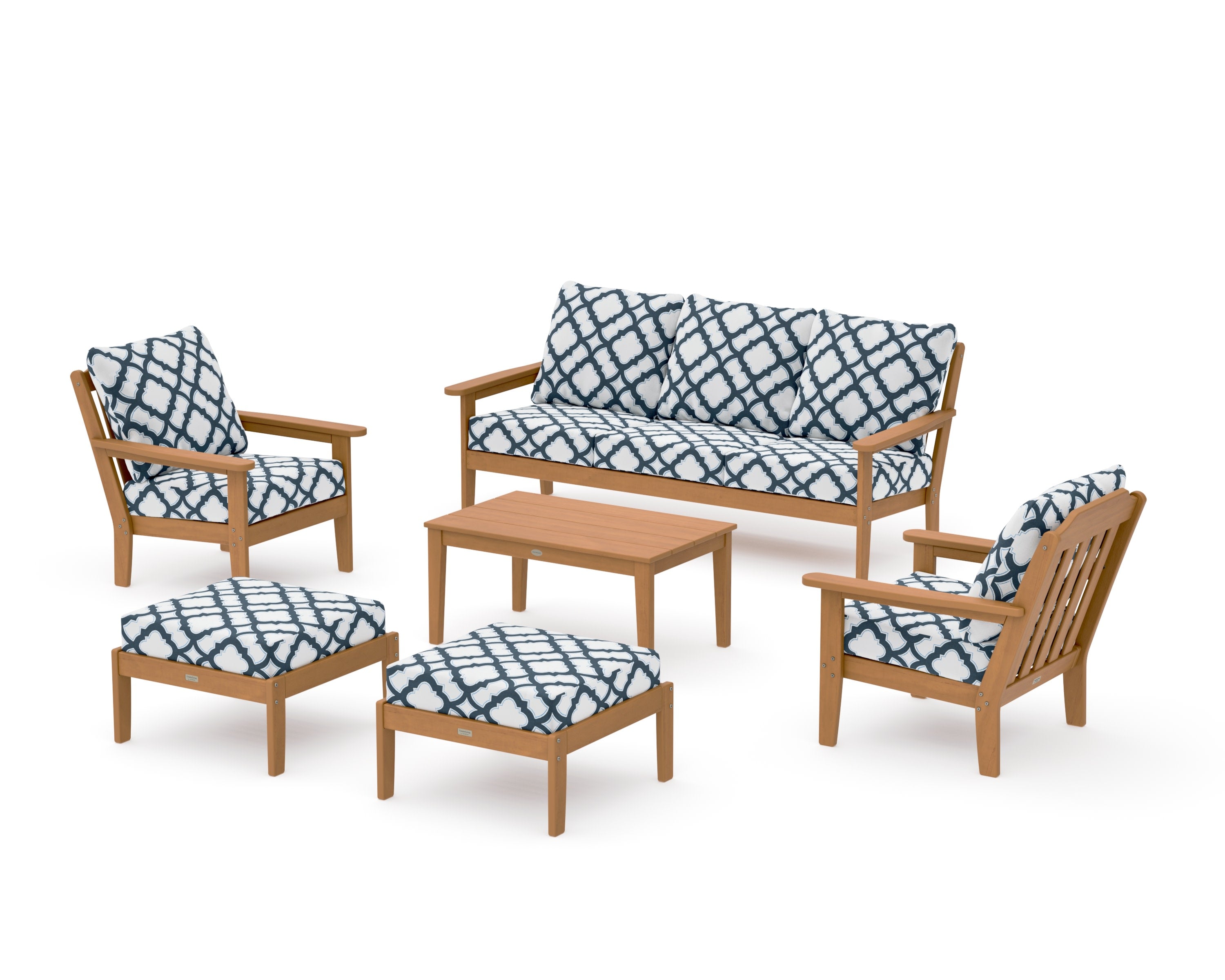 Cottage 6-Piece Lounge Sofa Set in Natural / Trellis Marine Indigo
