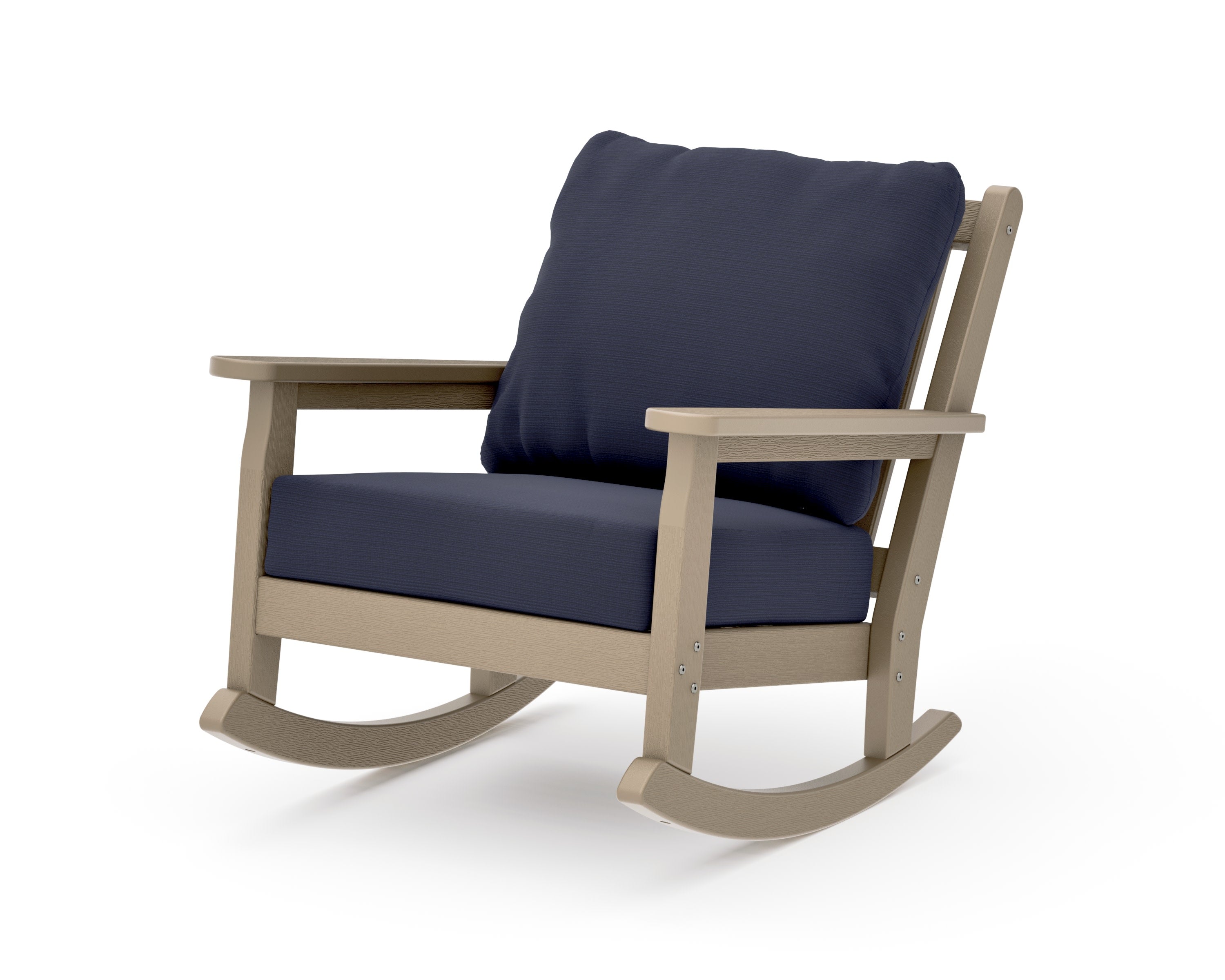 Chippendale Deep Seating Rocking Chair in Vintage Sahara / Navy Linen