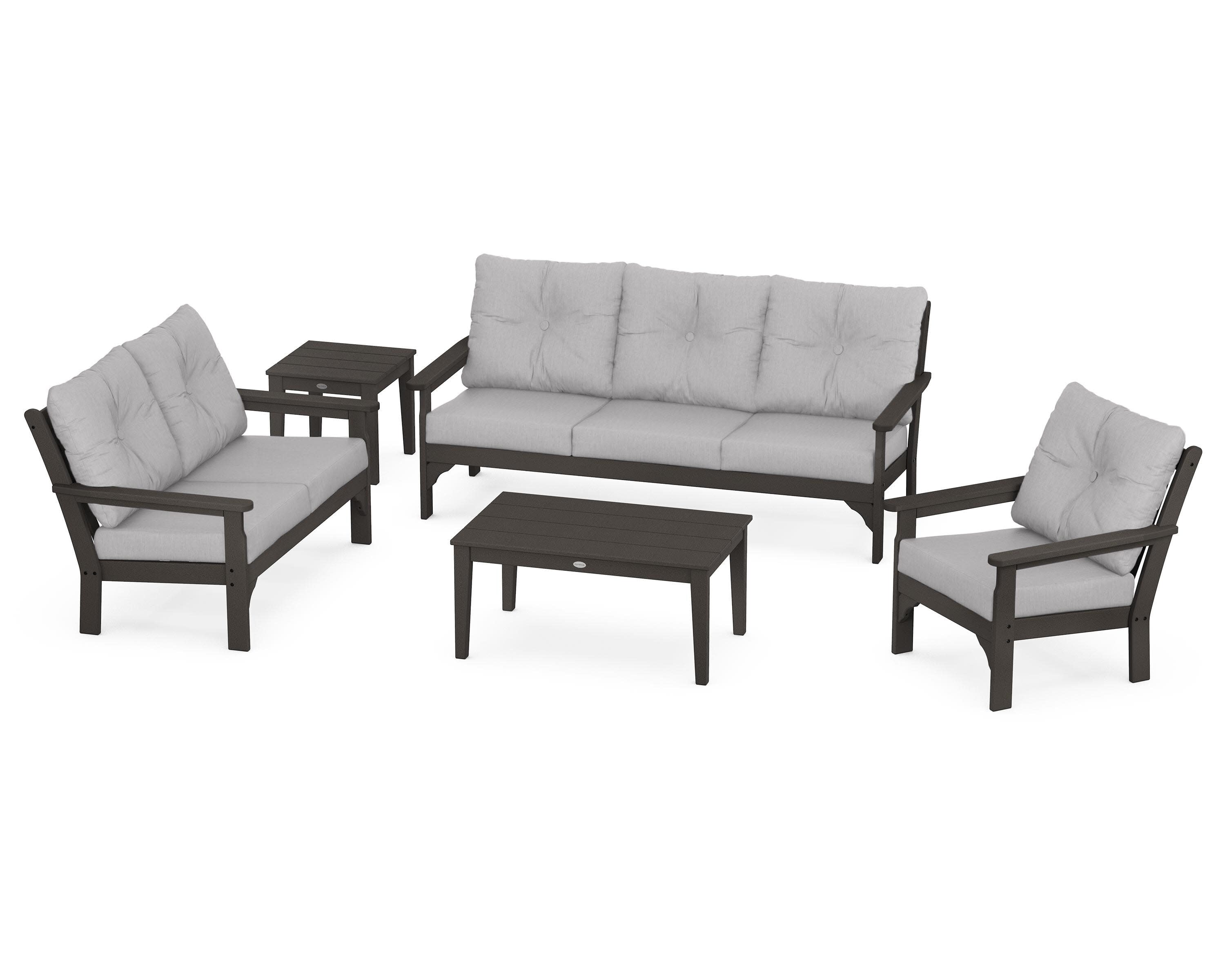 Vineyard 5 Piece Deep Seating Set in Vintage Coffee / Granite