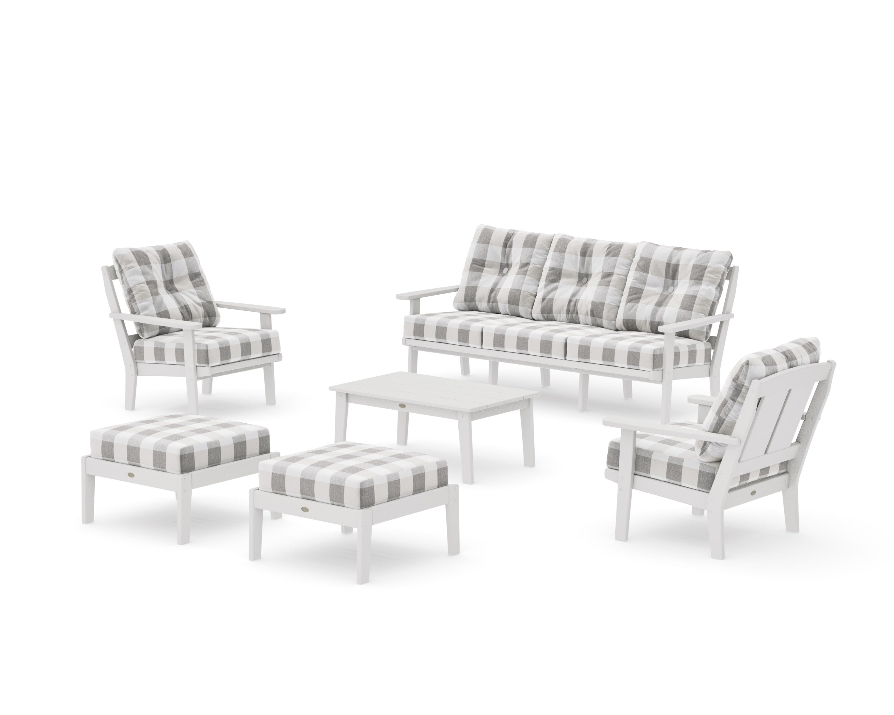 Mission 6-Piece Lounge Sofa Set in Vintage White / Buffalo Plaid Grey Mist
