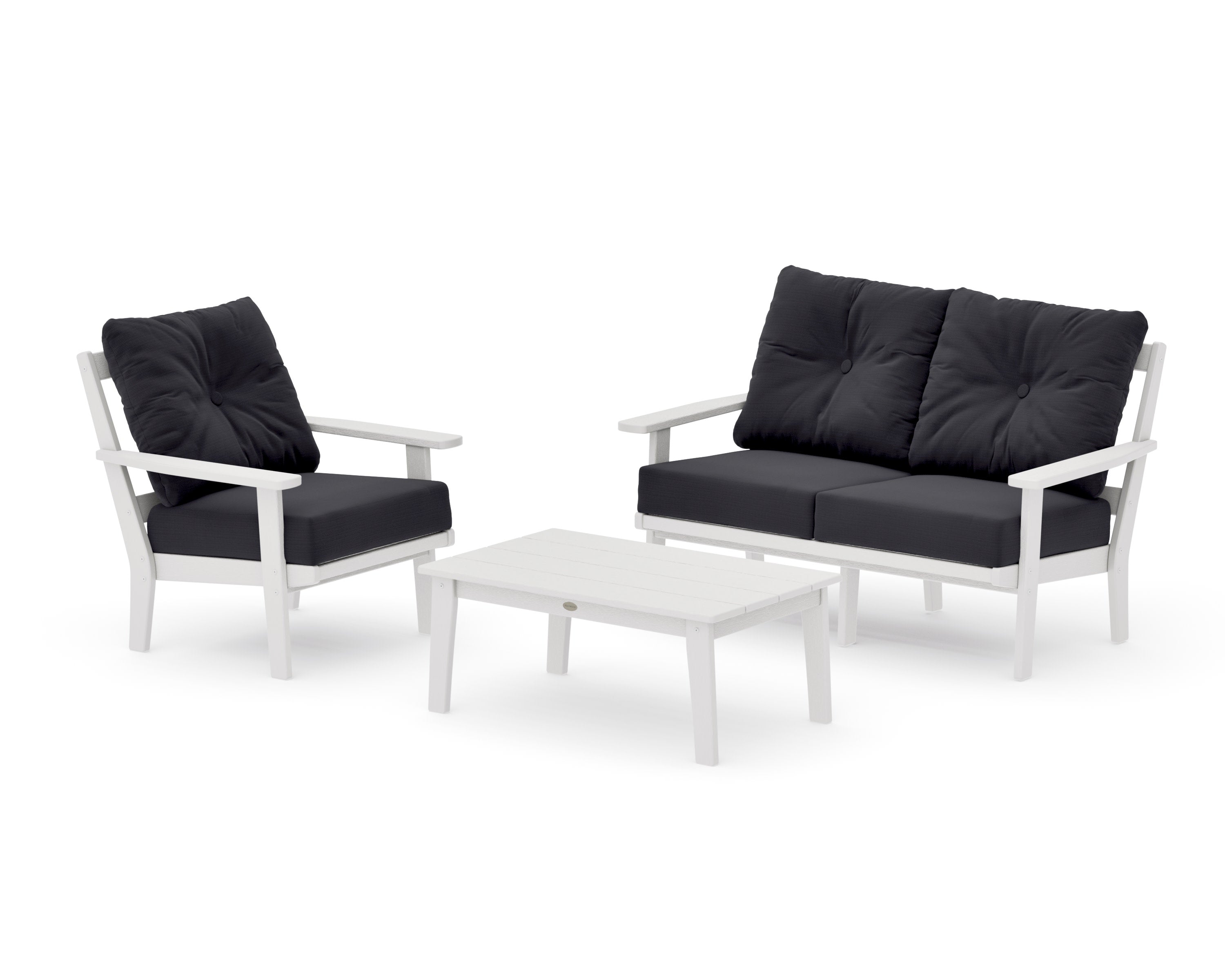 Prairie 3-Piece Deep Seating Set with Loveseat in Vintage White / Midnight Linen