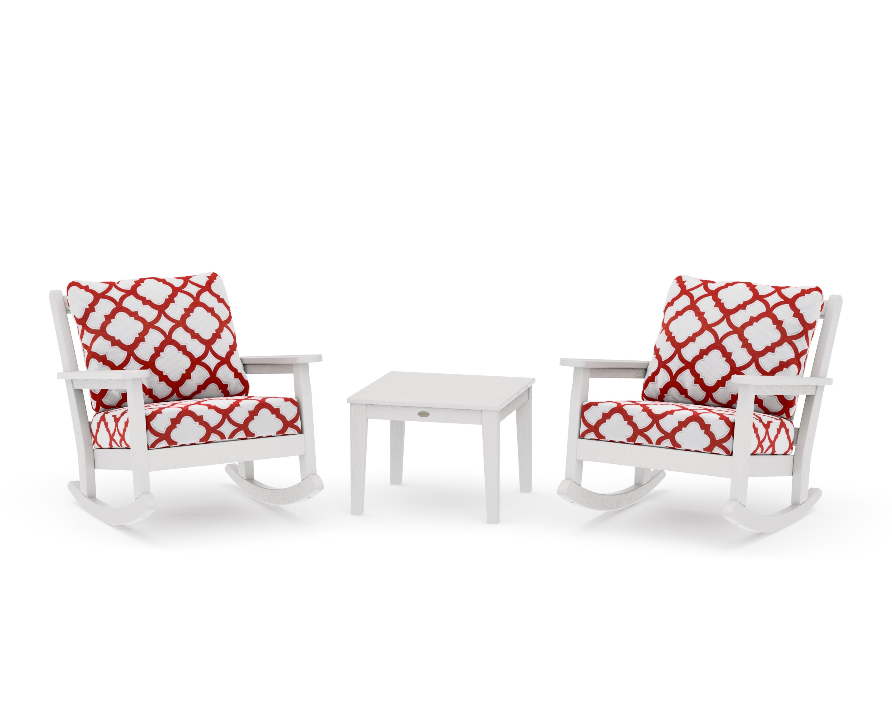 Chippendale 3-Piece Deep Seating Rocker Set in Vintage White / Trellis Crimson