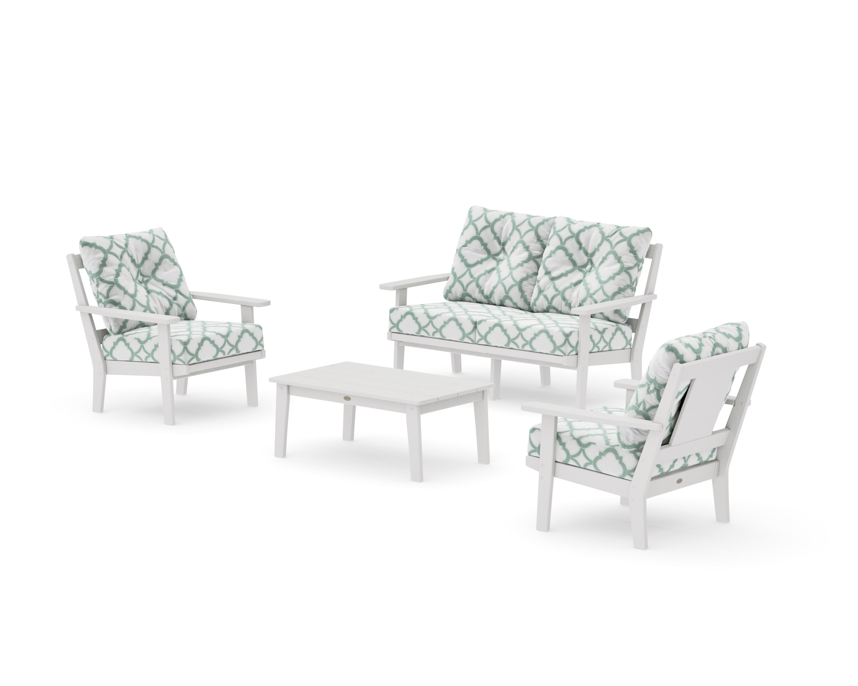 Prairie 4-Piece Deep Seating Set with Loveseat in Vintage White / Trellis Glacier Spa
