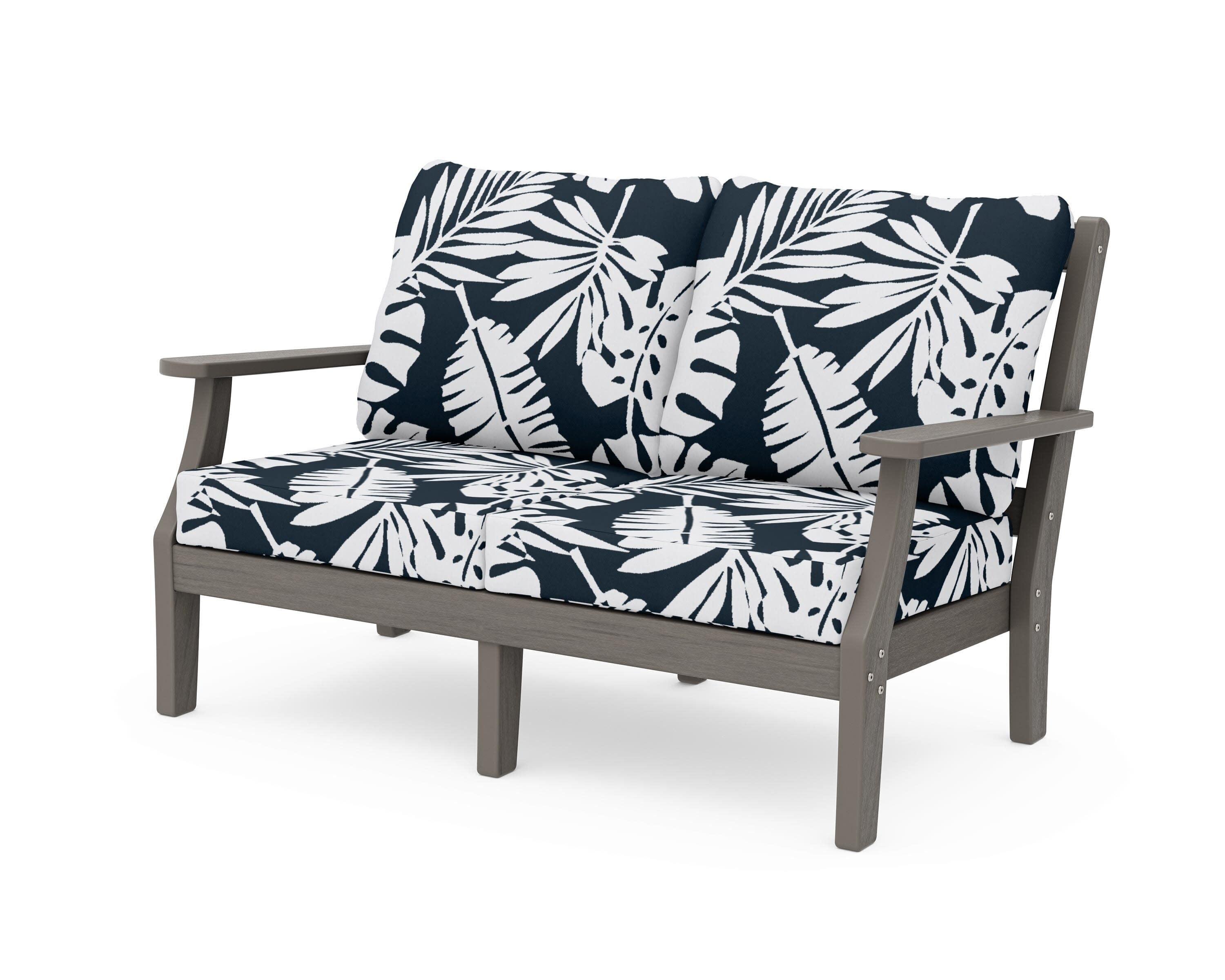 Chinoiserie Deep Seating Loveseat in Driftwood / Leaf Marine Indigo