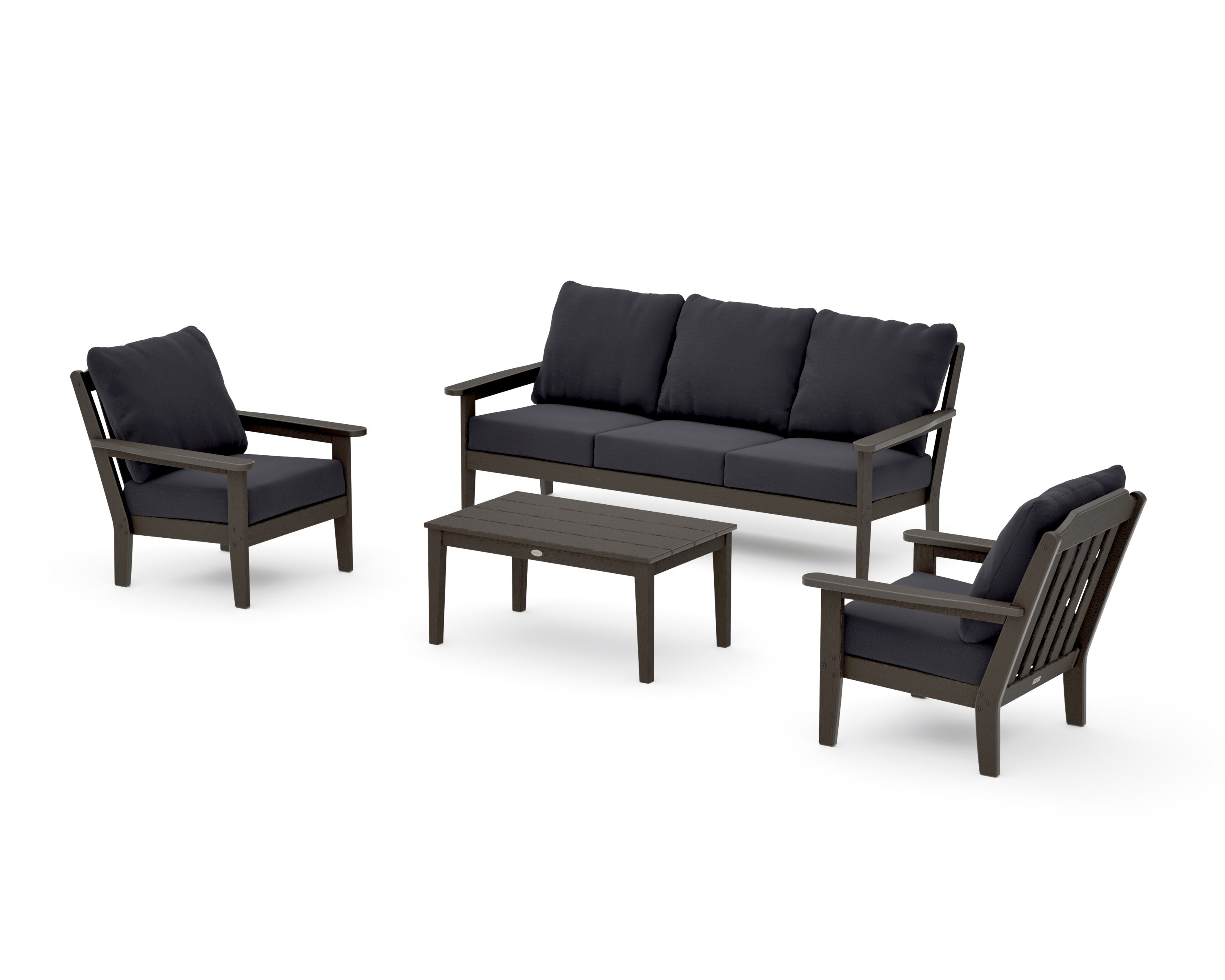 Cottage 4-Piece Deep Seating Set with Sofa in Vintage Coffee / Midnight Linen