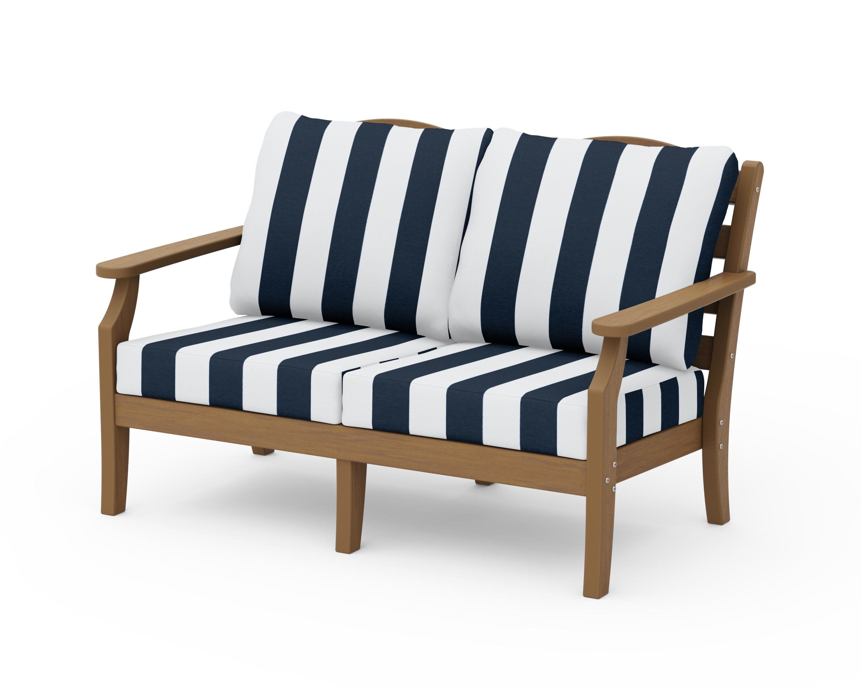 Savannah Deep Seating Loveseat in Natural / Cabana Stripe Marine Indigo