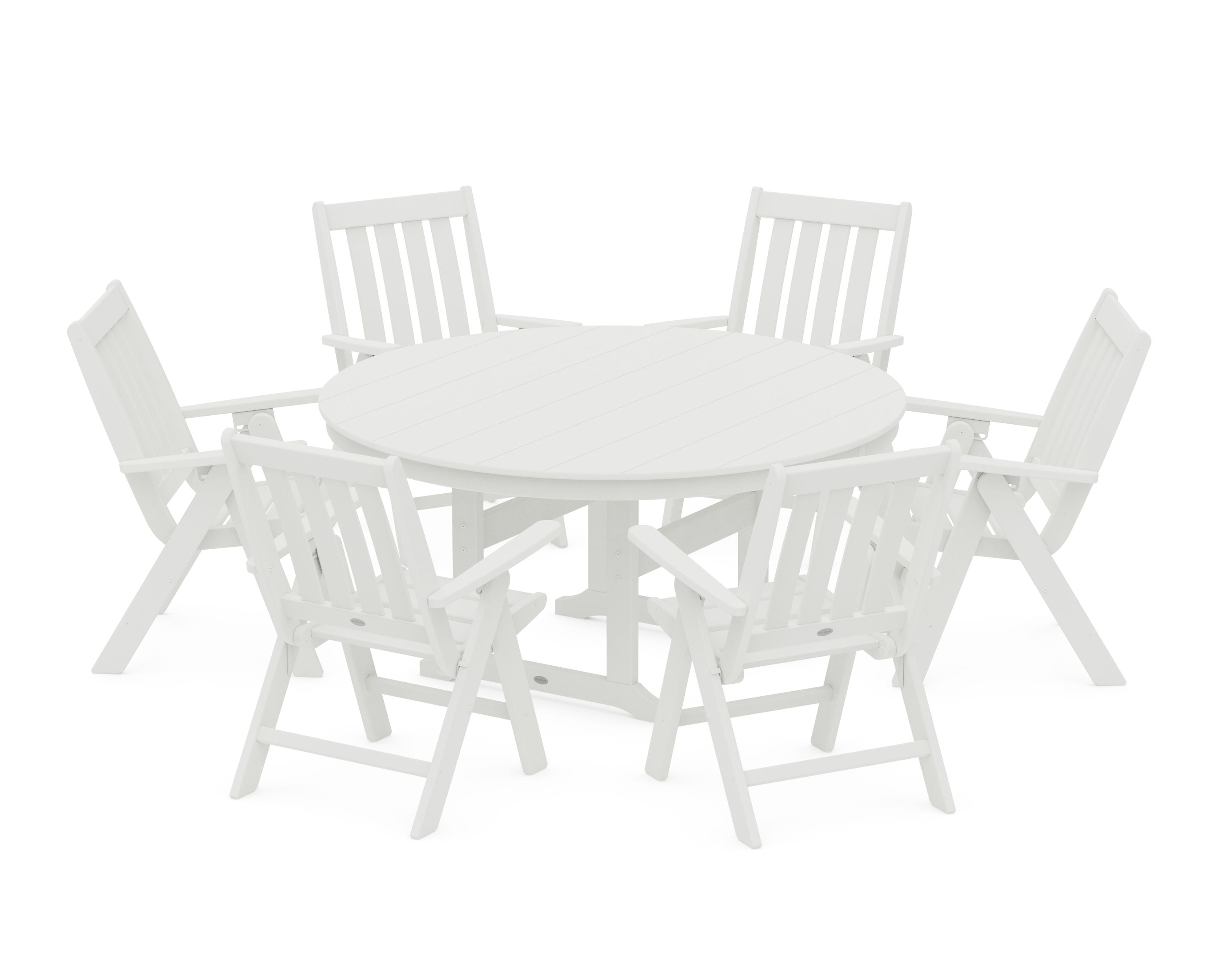 Vineyard 7-Piece Folding Chair Round Farmhouse Dining Set in Vintage White