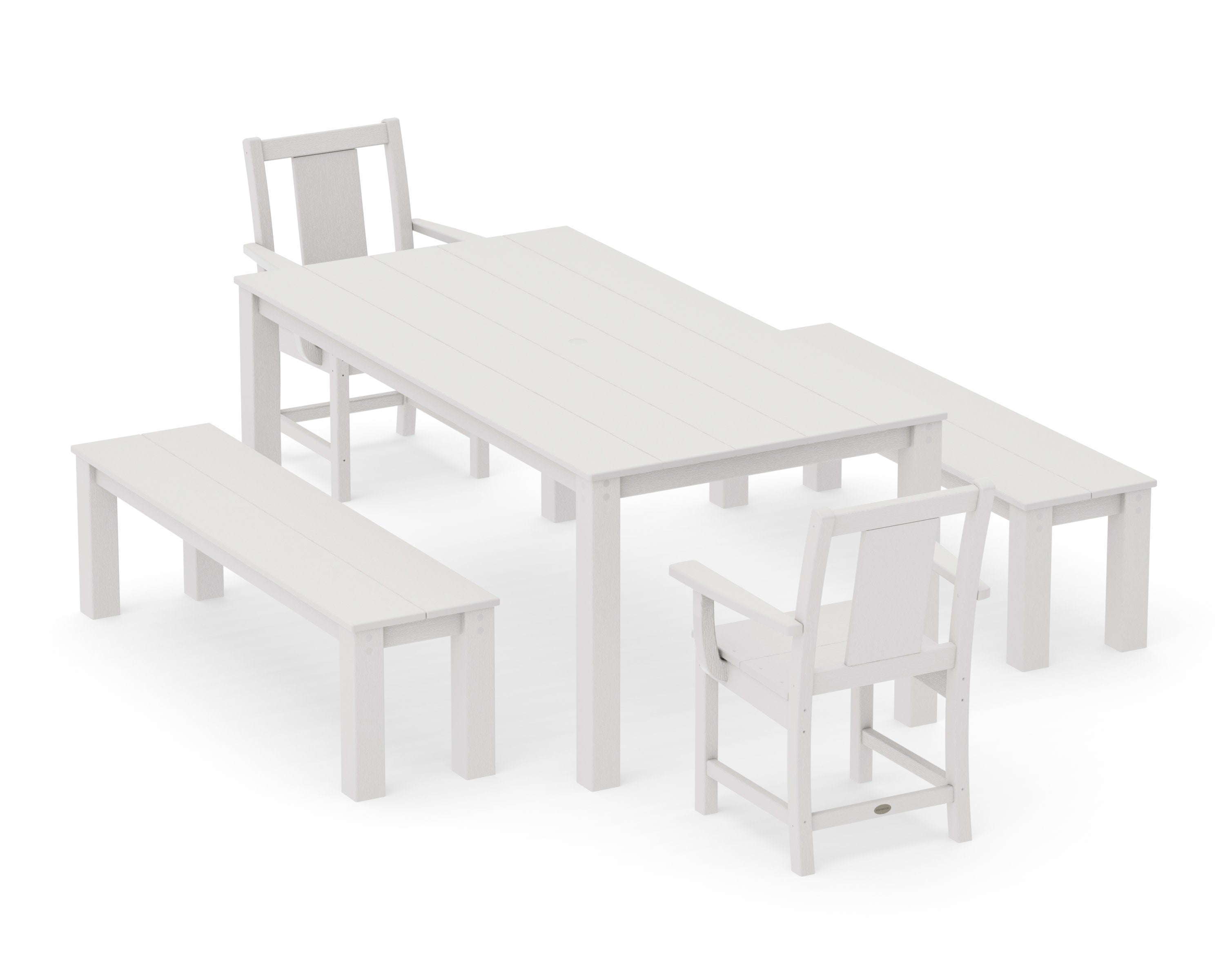 Prairie 5-Piece Parsons Dining Set with Benches in Vintage White