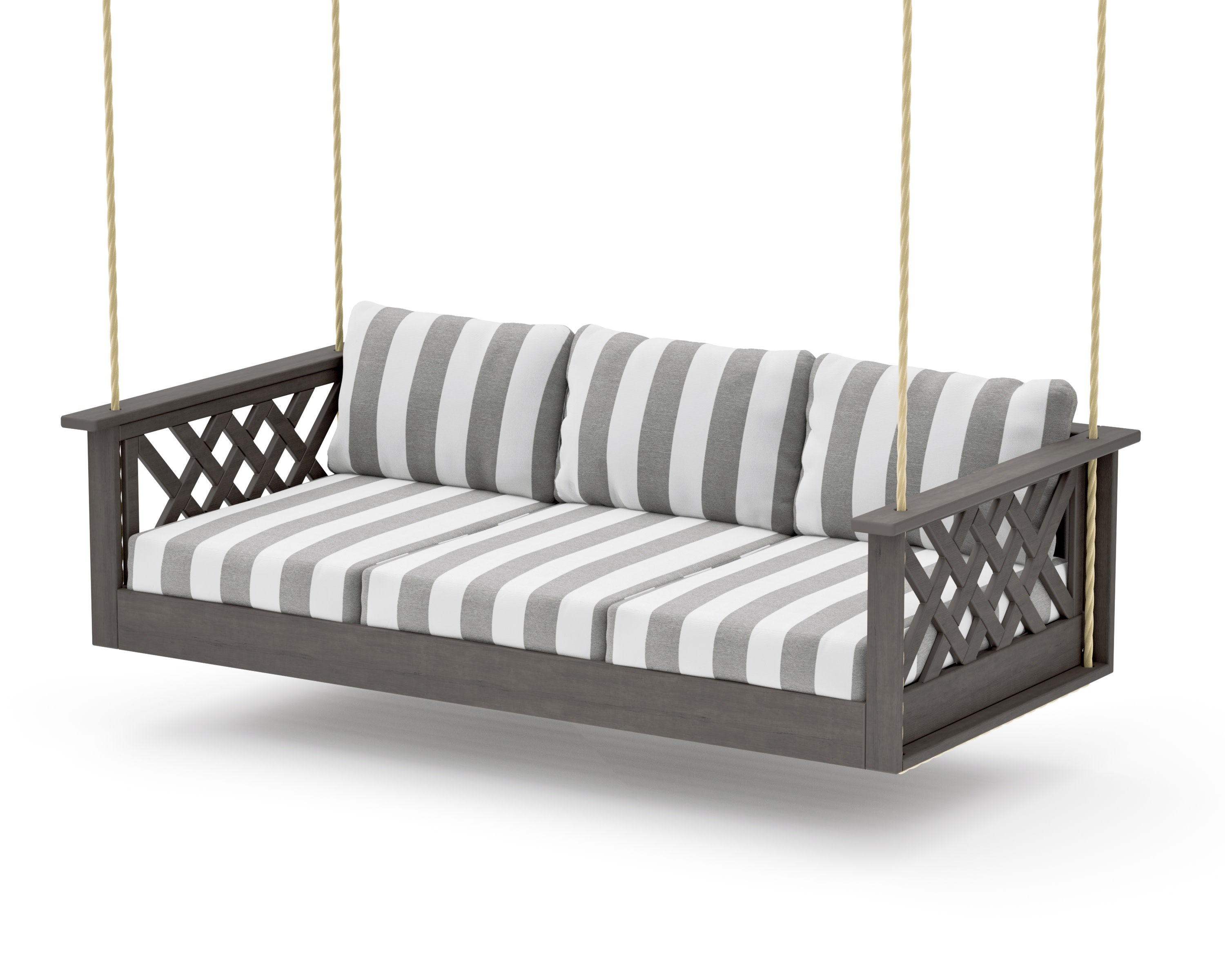 Wovendale Daybed Swing in Driftwood / Cabana Stripe Grey Mist