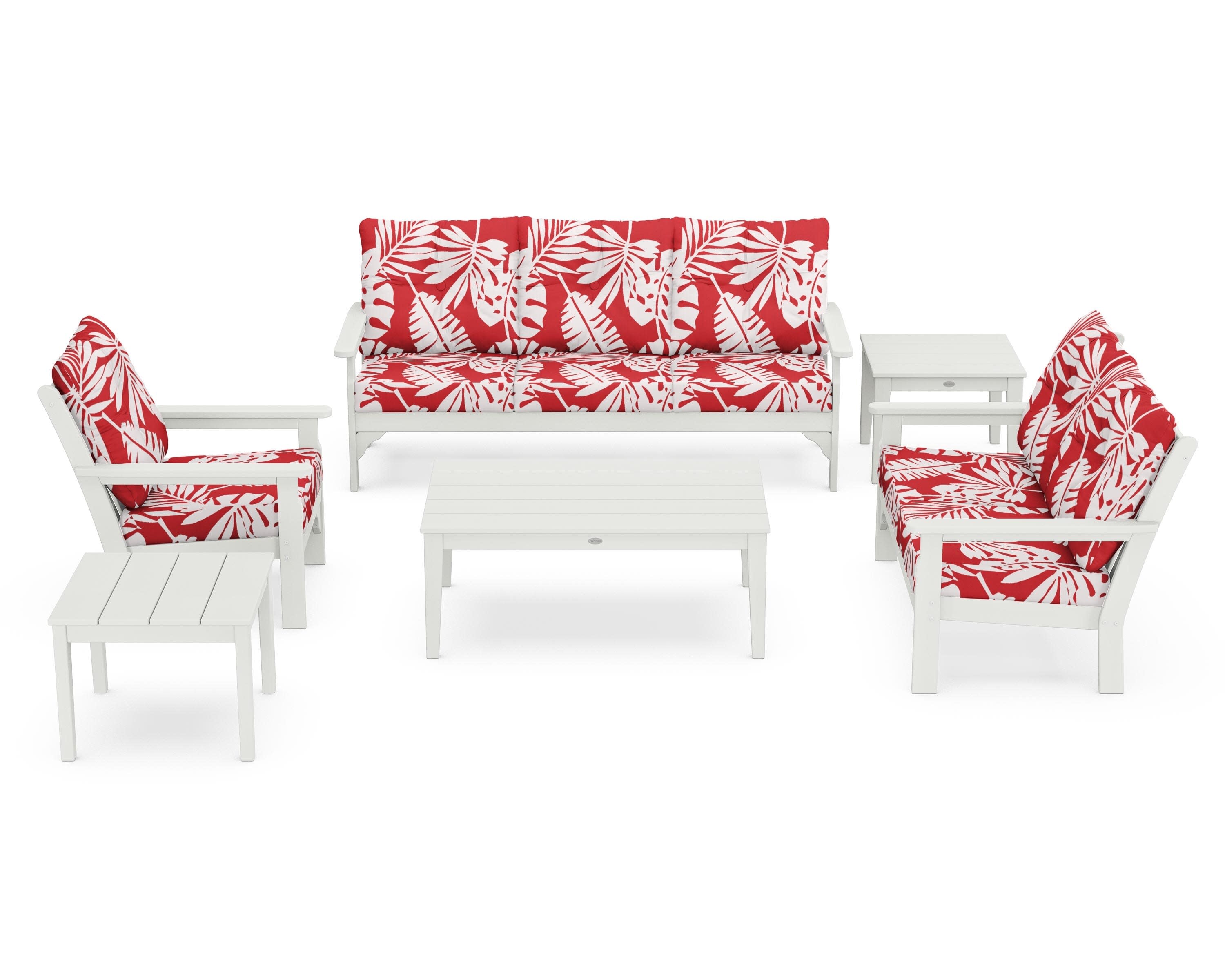Vineyard 6-Piece Deep Seating Set in Vintage White / Leaf Crimson