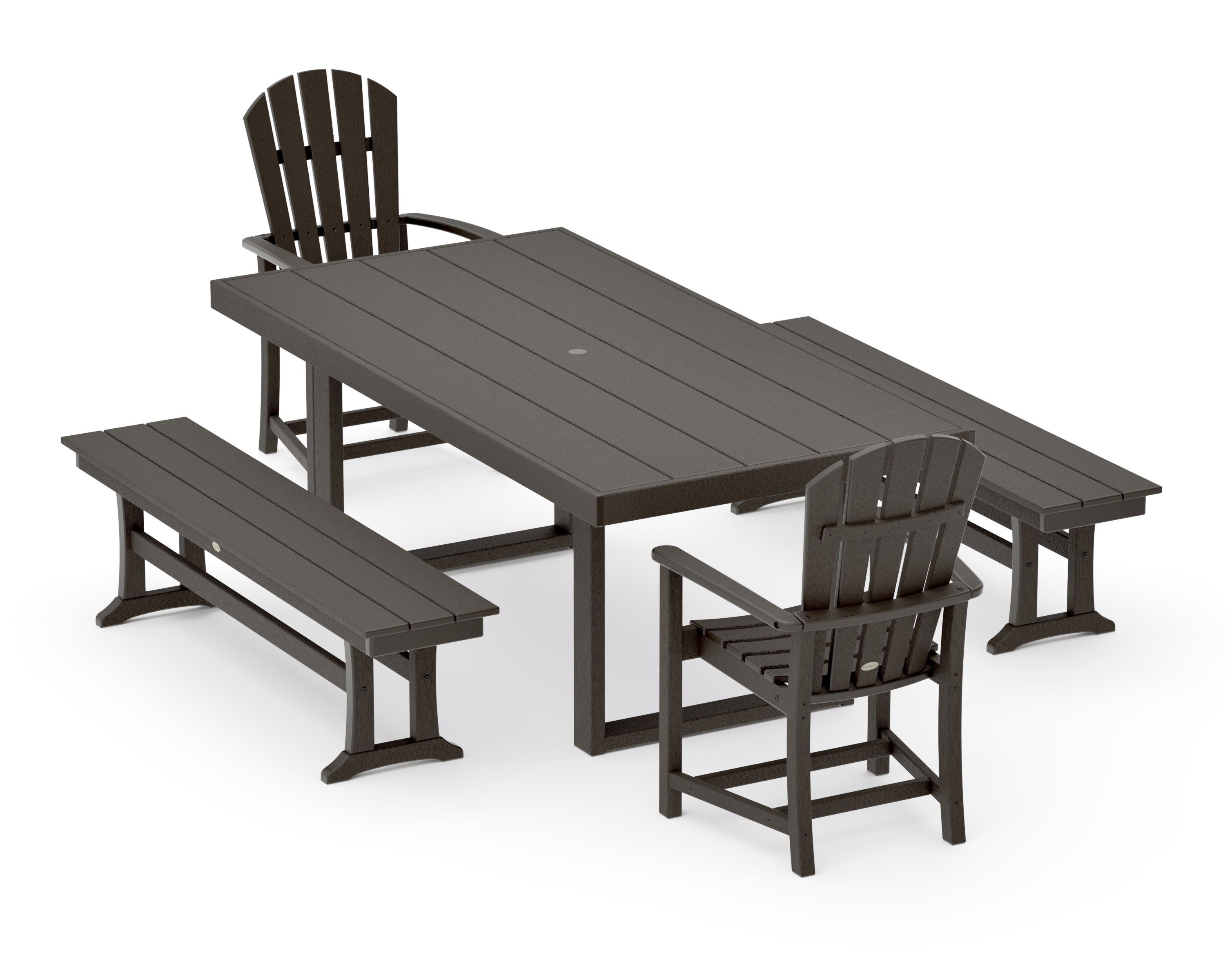 Palm Coast 5-Piece Dining Set with Benches in Vintage Coffee