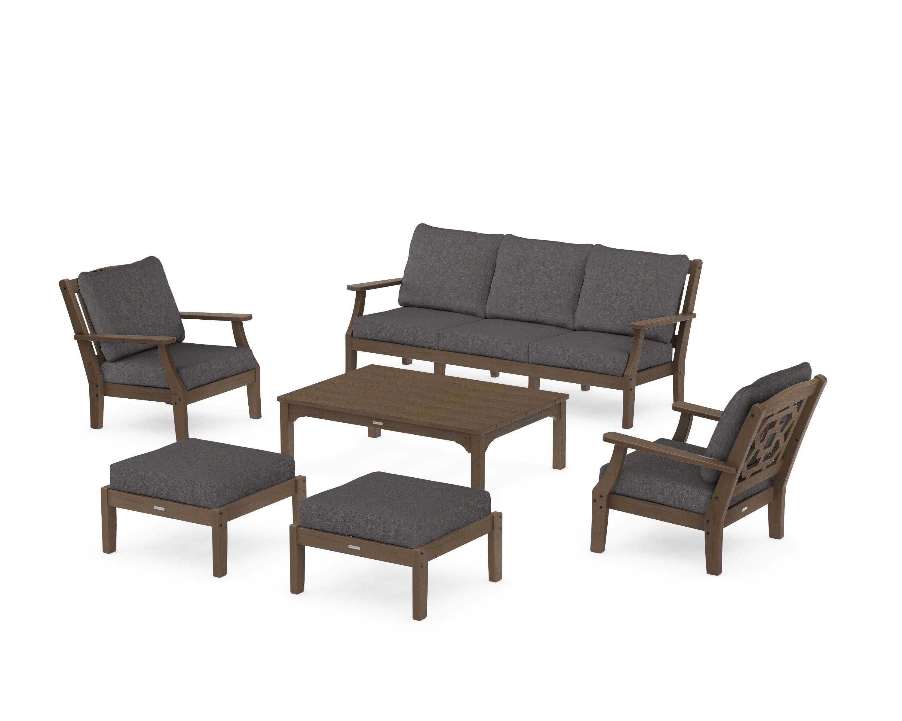 Chinoiserie 6-Piece Lounge Sofa Set in Kona / Ash Charcoal