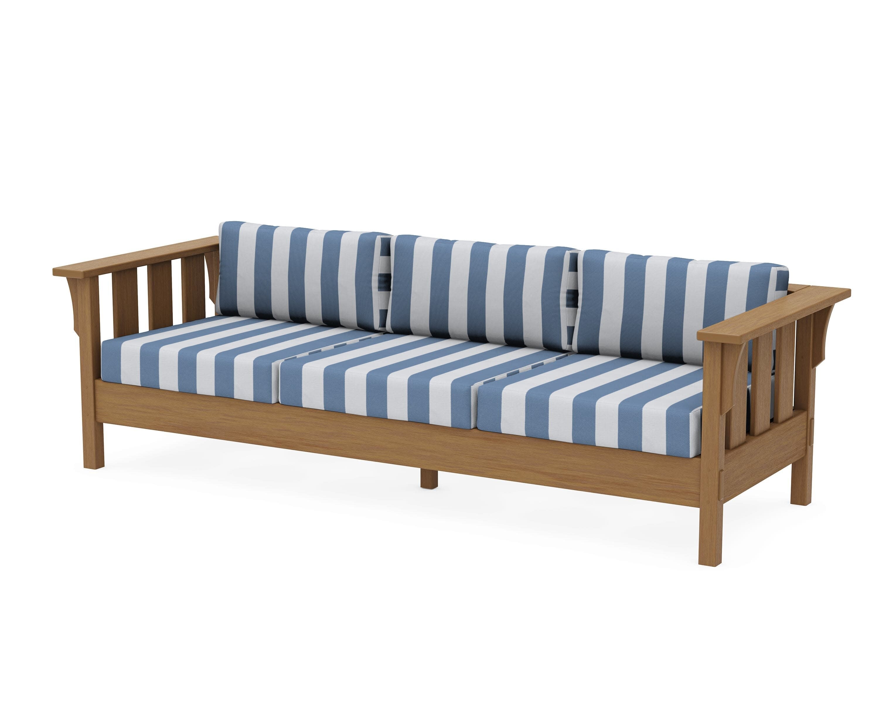 Acadia Deep Seating Sofa in Natural / Cabana Stripe Sky Blue