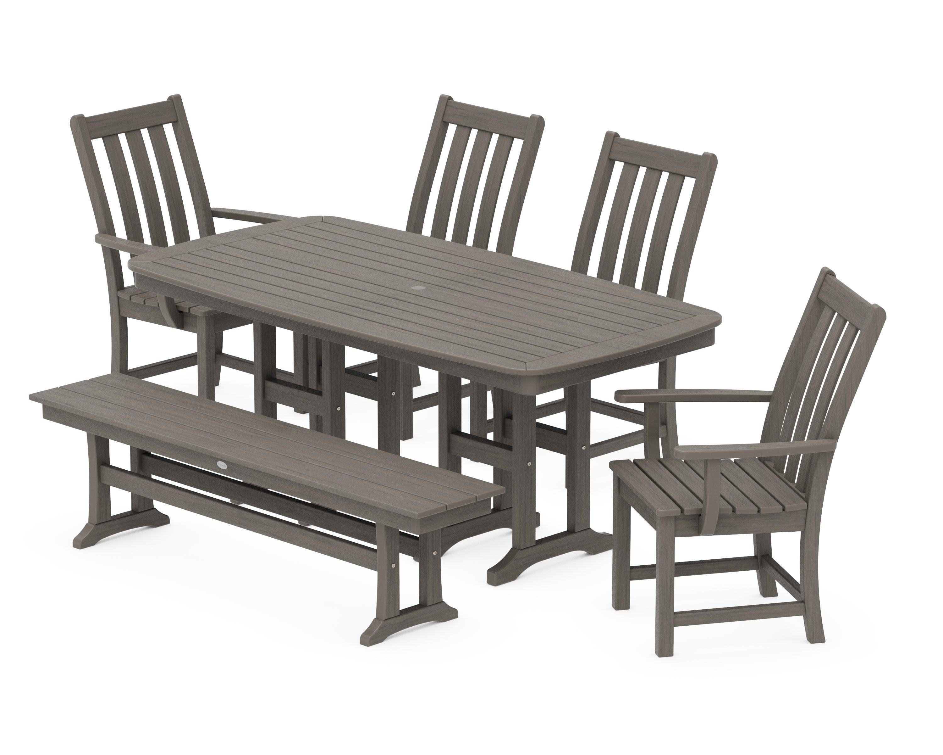 Vineyard 6-Piece Dining Set with Bench in Driftwood