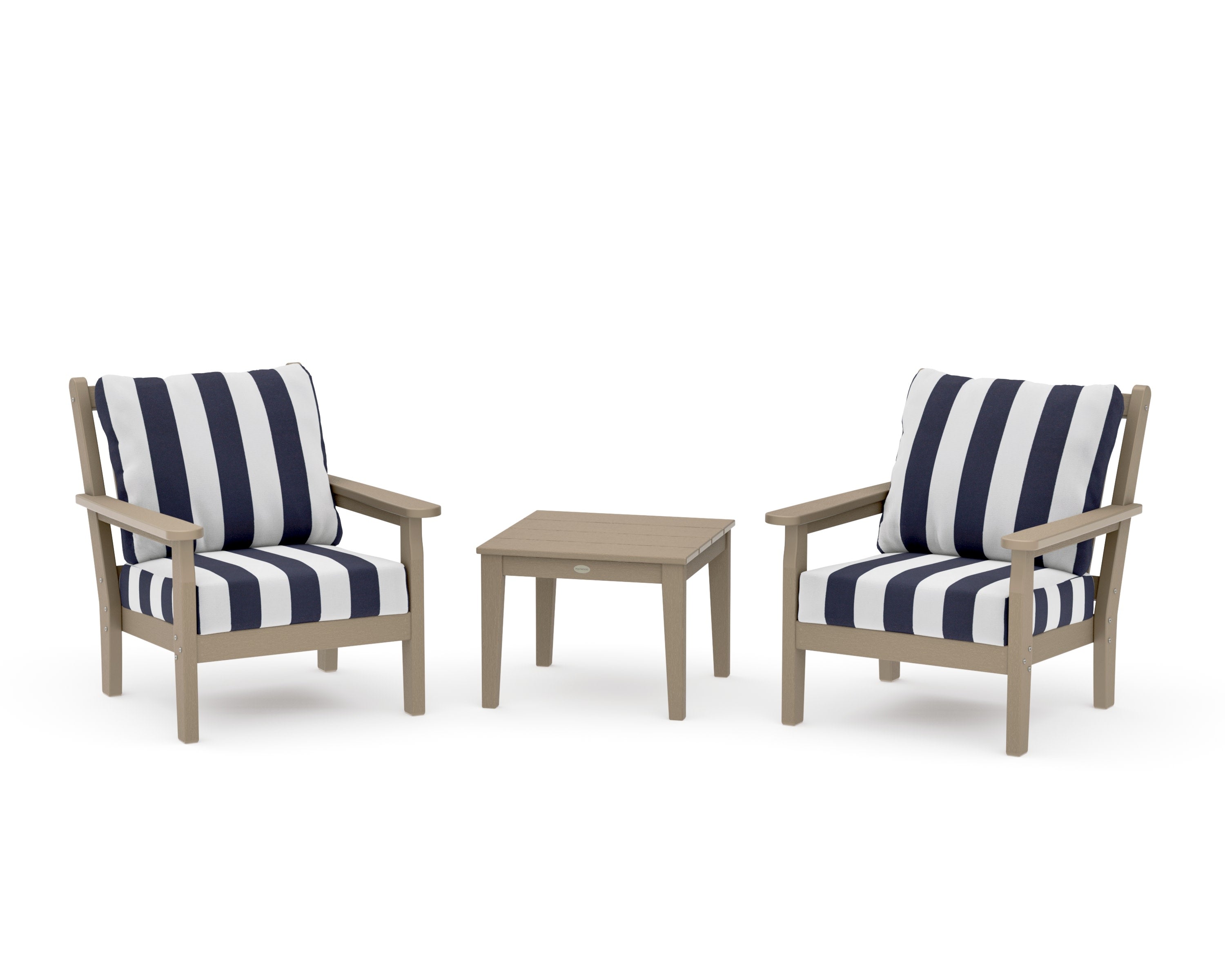 Chippendale 3-Piece Deep Seating Set in Vintage Sahara / Cabana Stripe Navy