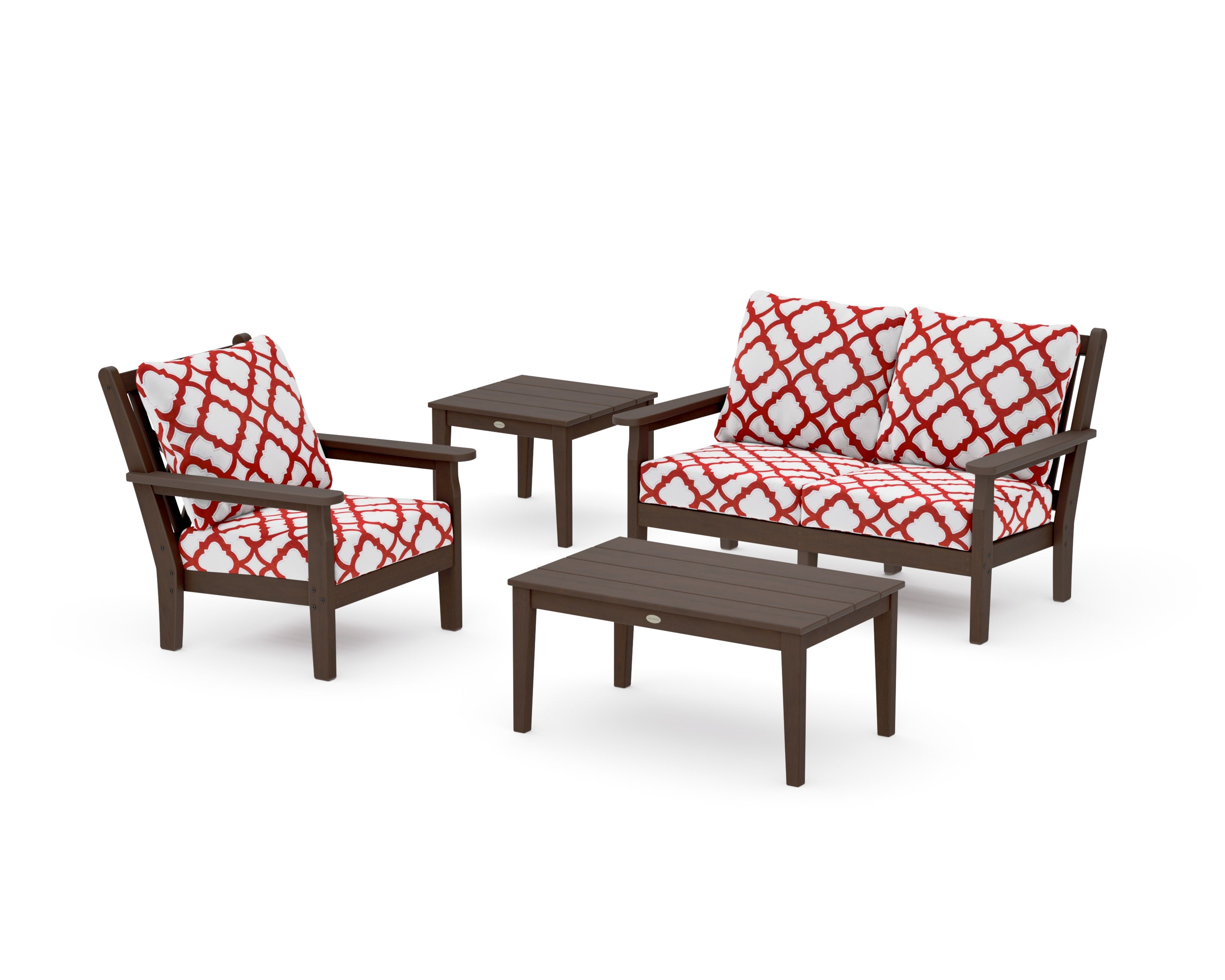 Chippendale 4-Piece Deep Seating Set in Kona / Trellis Crimson