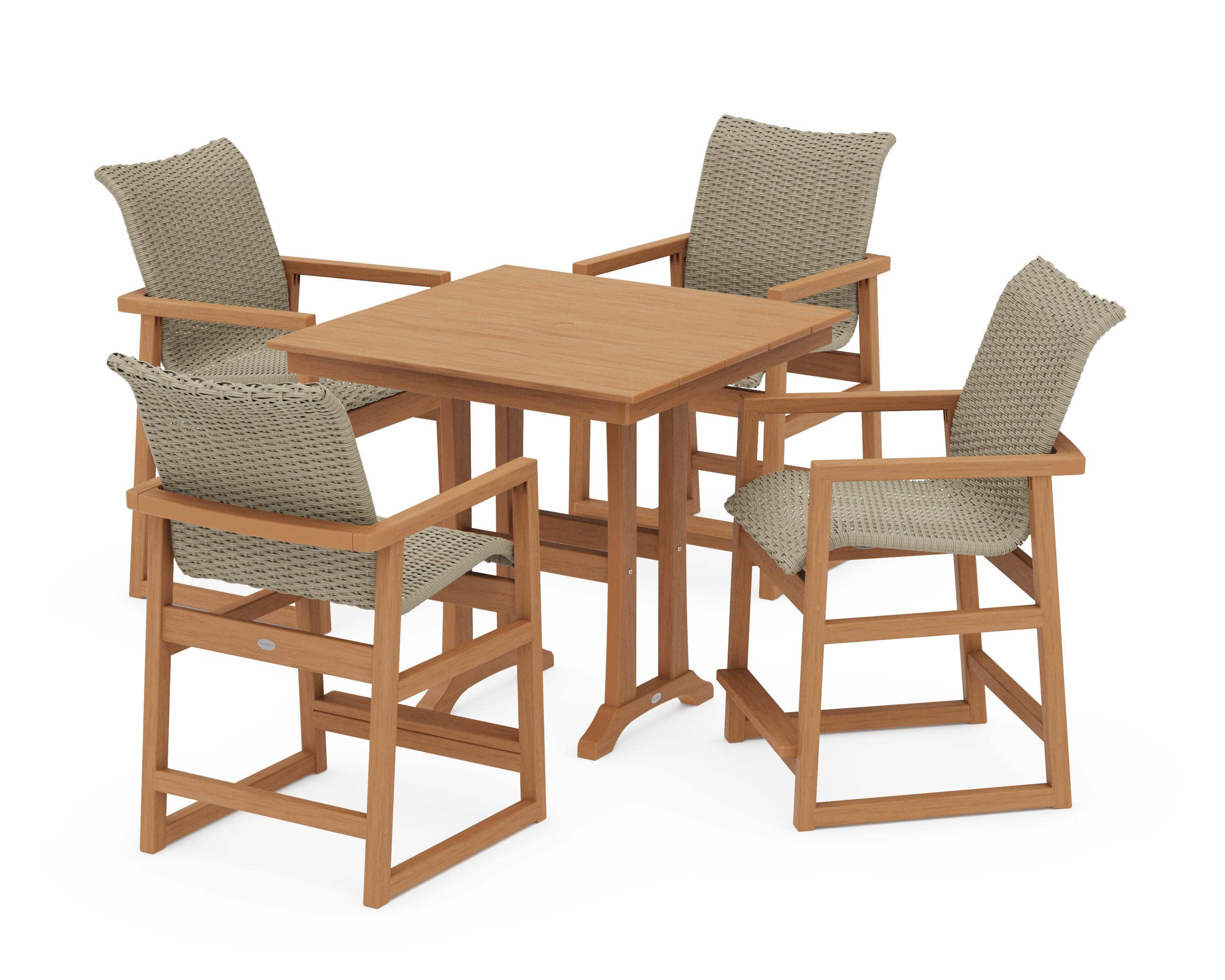 EDGE Woven 5-Piece Farmhouse Counter Set with Trestle Legs in Natural / Dune Grass