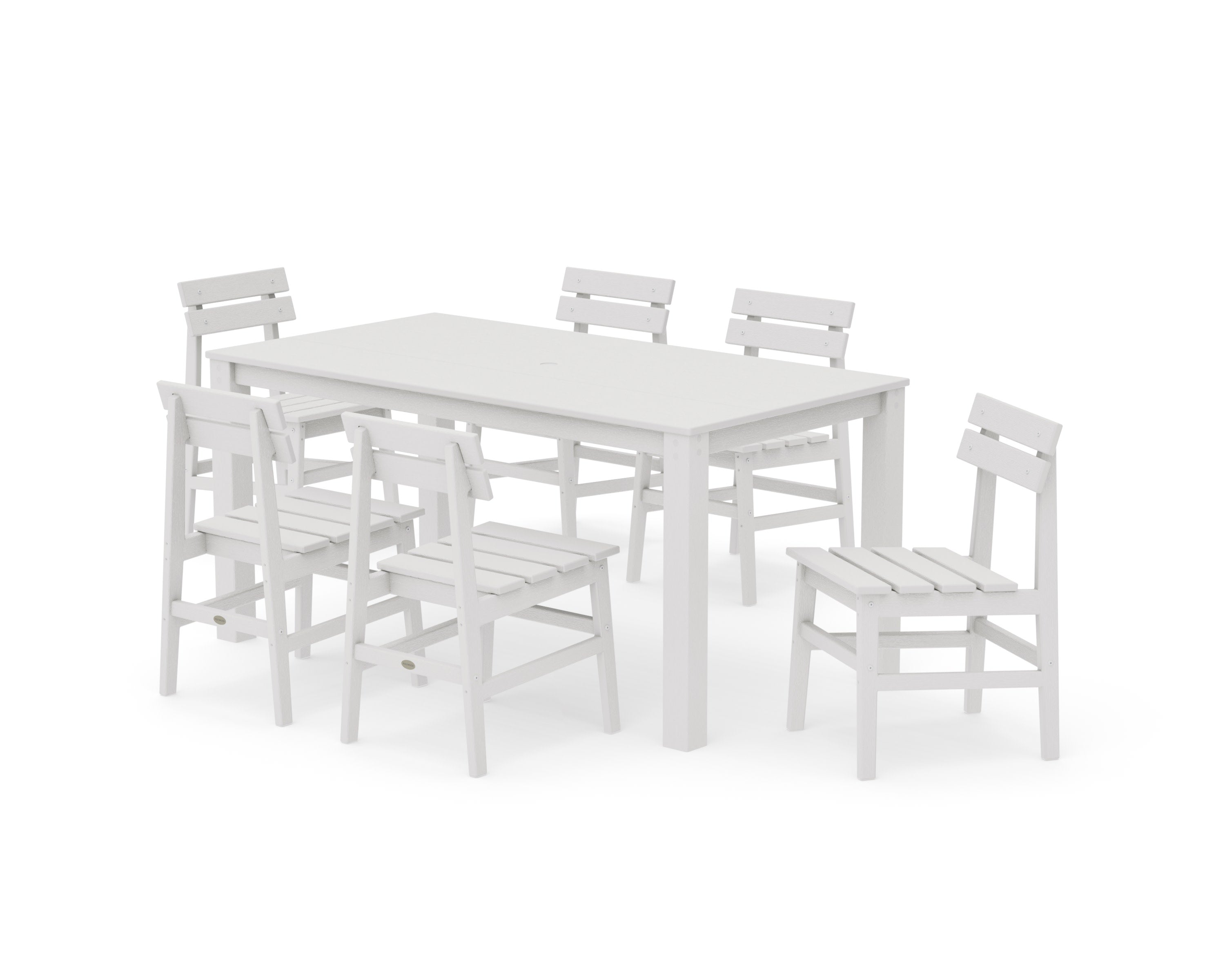 Modern Studio Plaza Chair 7-Piece Parsons Table Dining Set in Vintage White