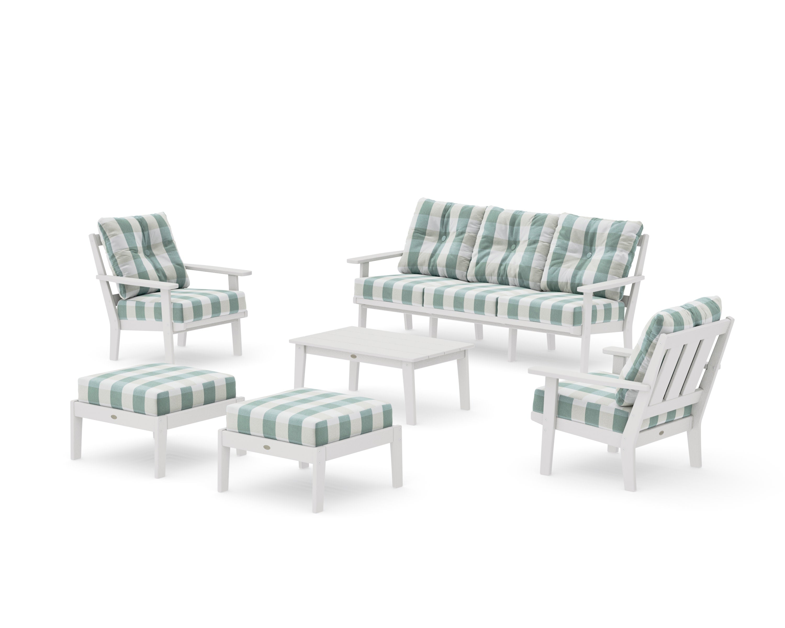 Oxford 6-Piece Lounge Sofa Set in Vintage White / Buffalo Plaid Glacier Spa