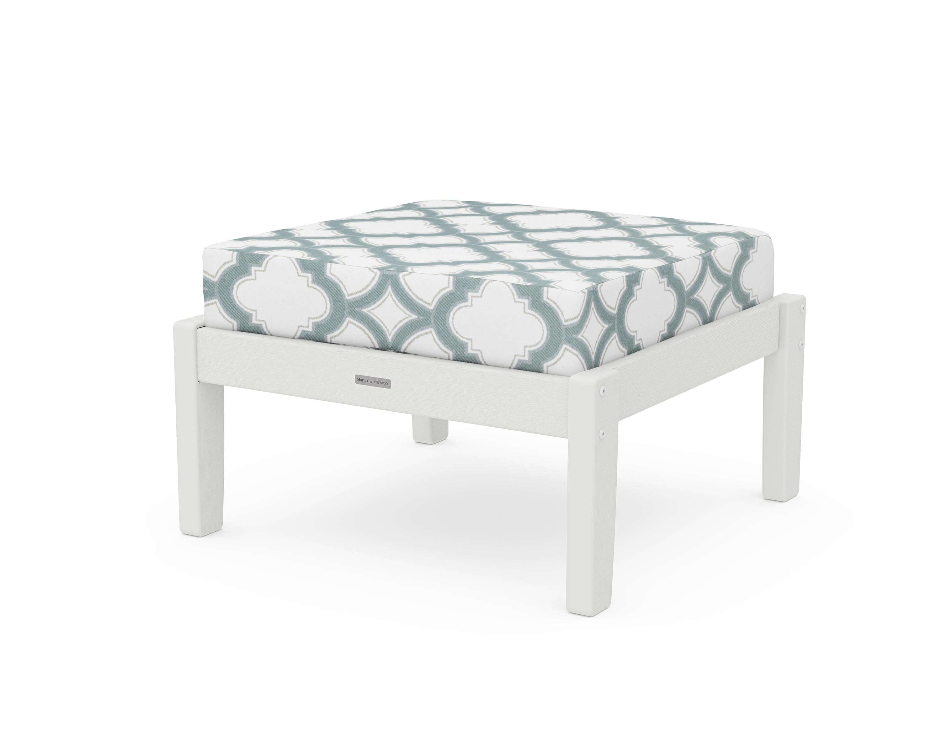 Chinoiserie Deep Seating Ottoman in Vintage White / Trellis Glacier Spa
