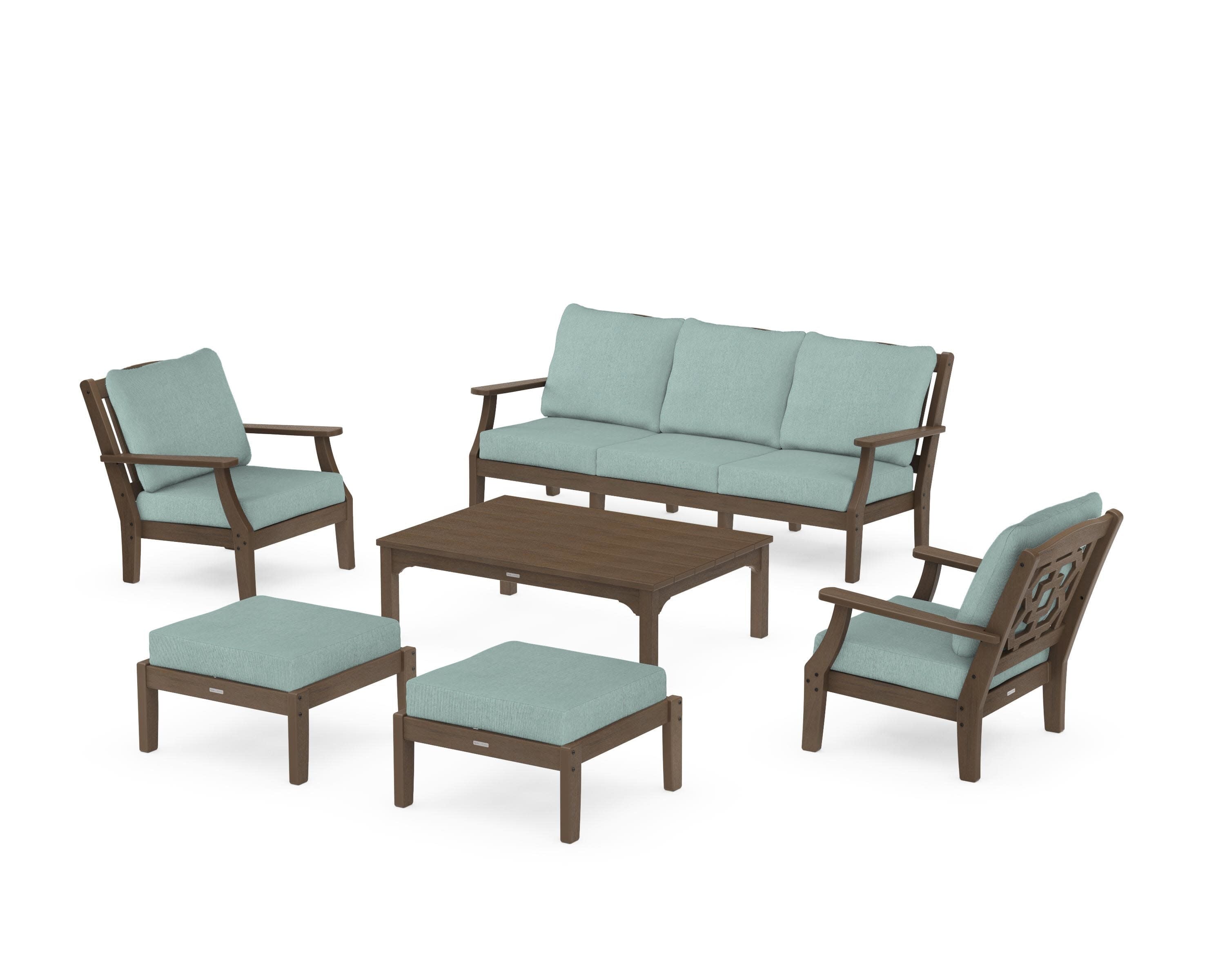 Chinoiserie 6-Piece Lounge Sofa Set in Kona / Glacier Spa