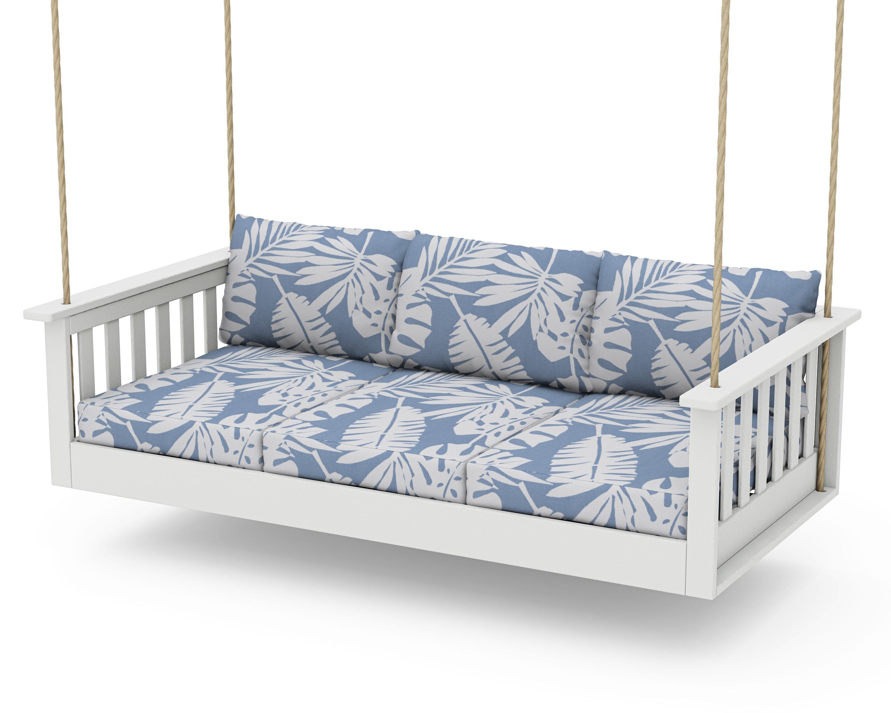Vineyard Daybed Swing in Vintage White / Leaf Sky Blue