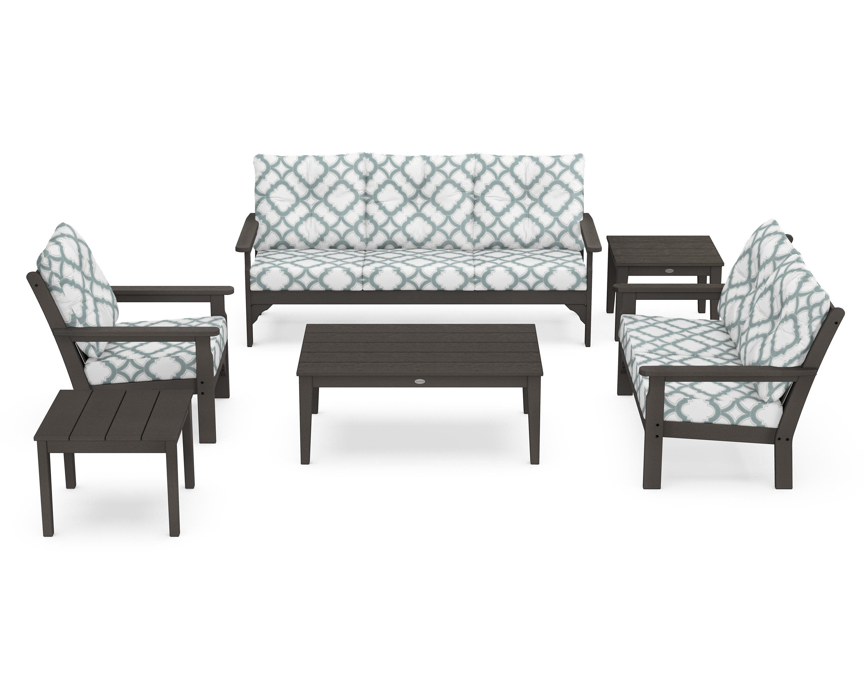Vineyard 6-Piece Deep Seating Set in Vintage Coffee / Trellis Glacier Spa