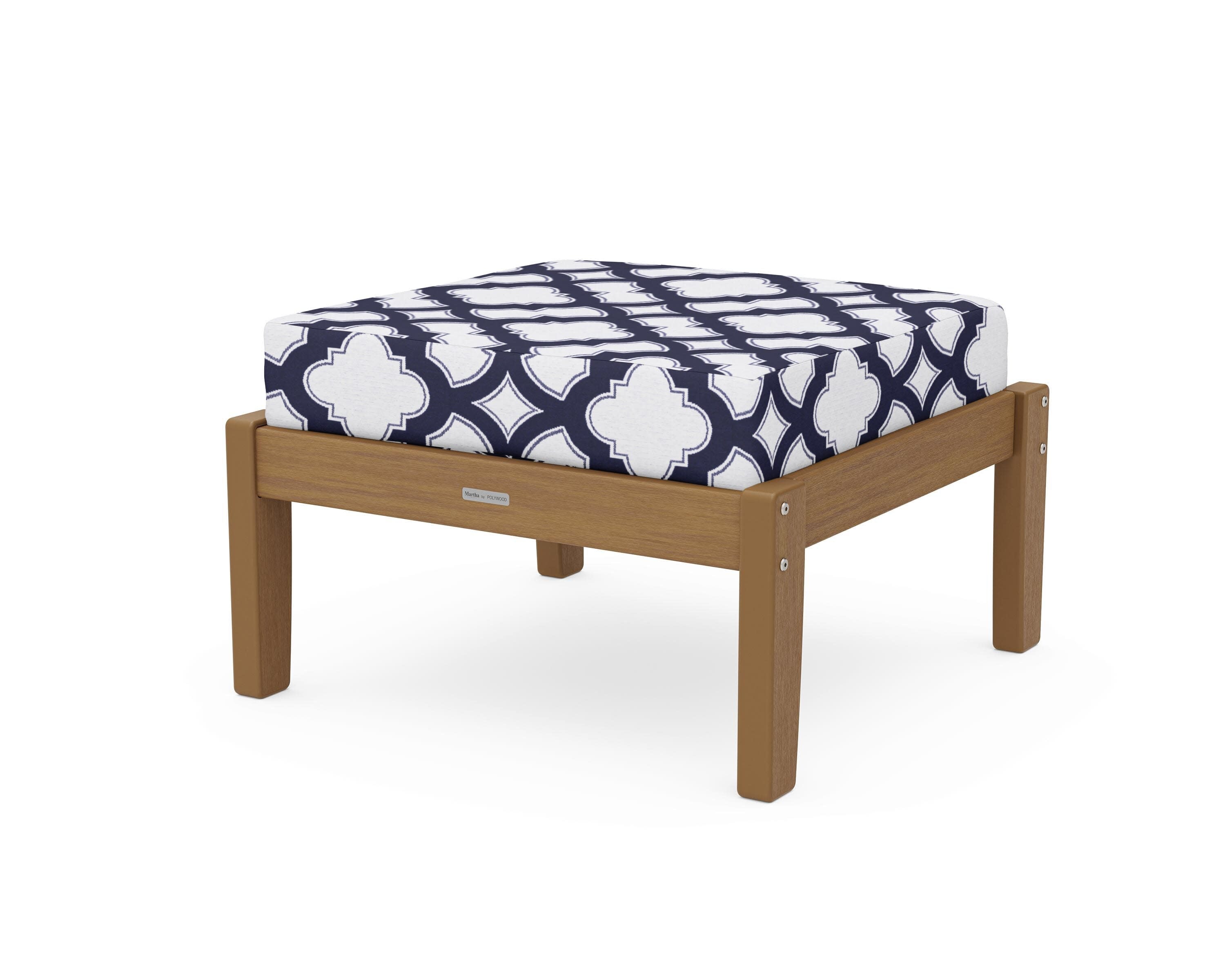 Chinoiserie Deep Seating Ottoman in Natural / Trellis Navy