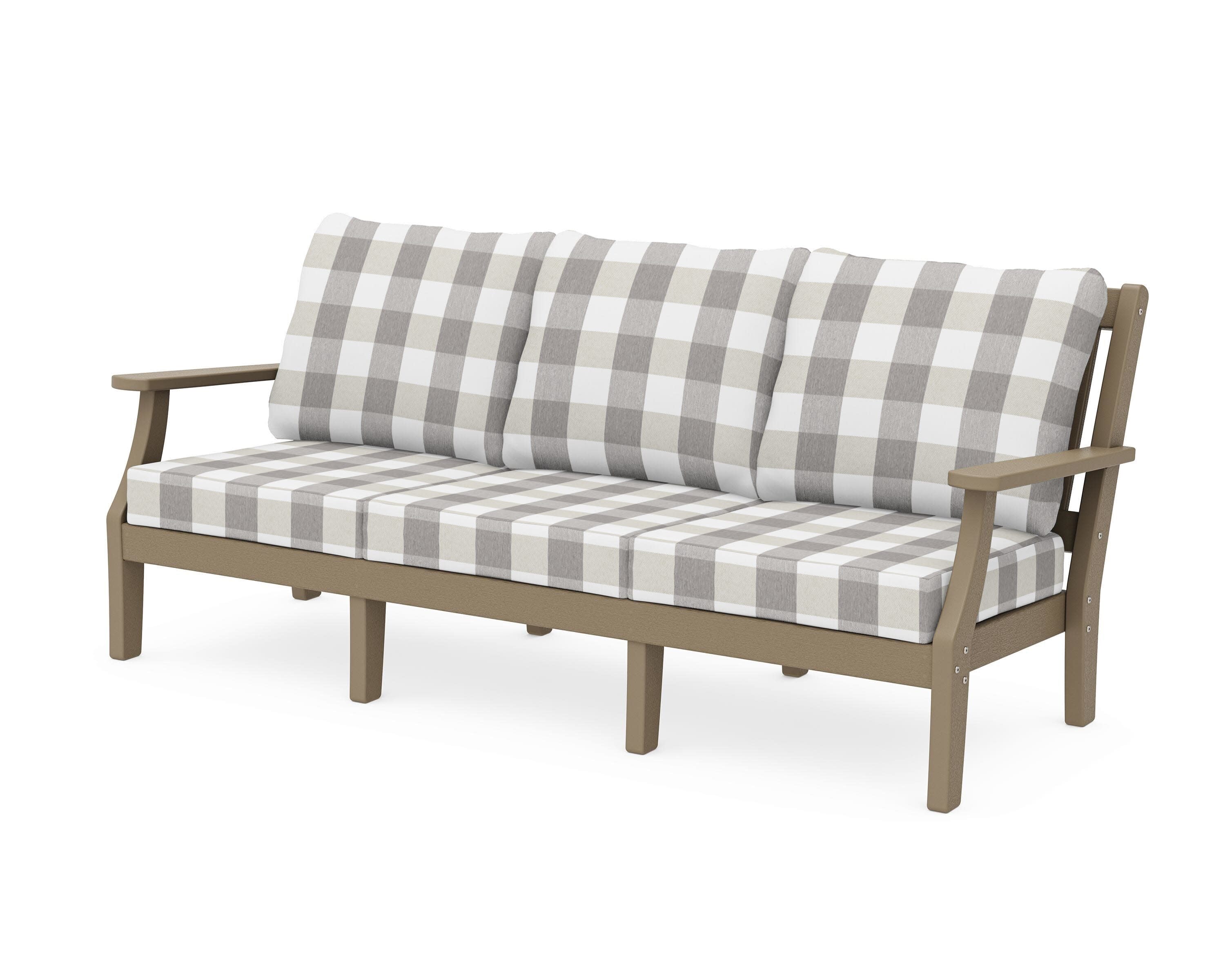 Chinoiserie Deep Seating Sofa in Vintage Sahara / Buffalo Plaid Grey Mist