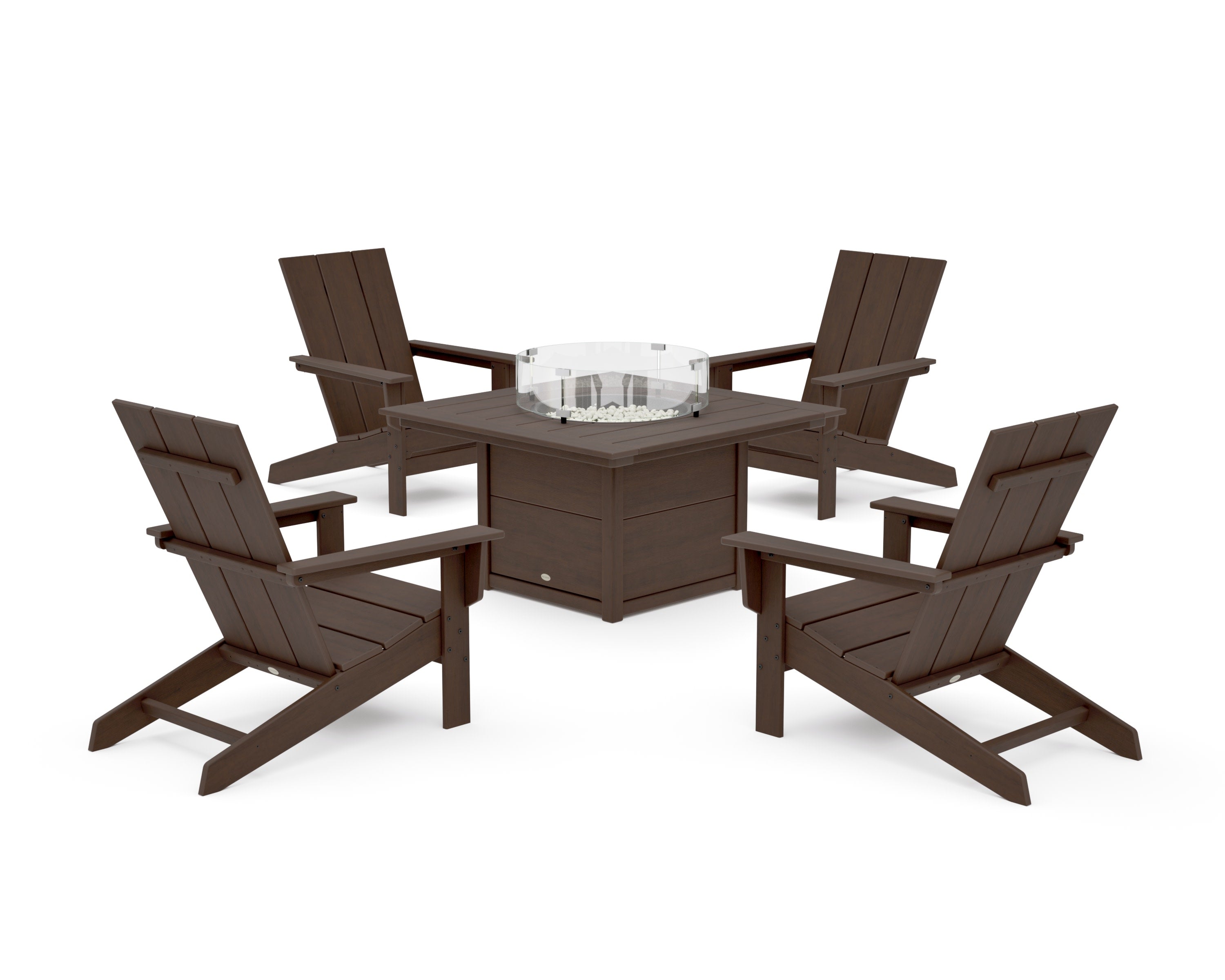 5-Piece Modern Studio Adirondack Conversation Set with Fire Pit Table in Kona