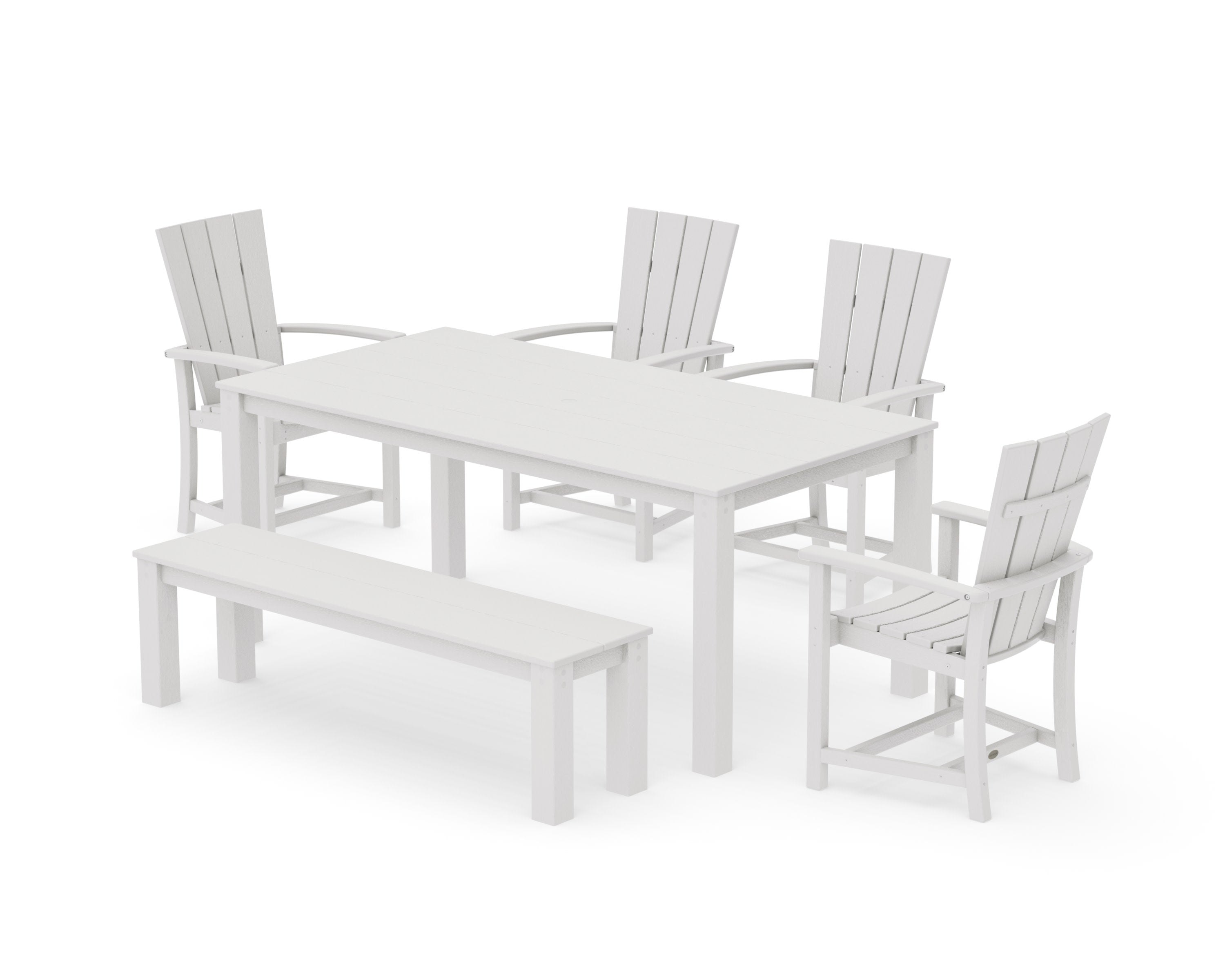 Quattro 6-Piece Parsons Dining Set with Bench in Vintage White