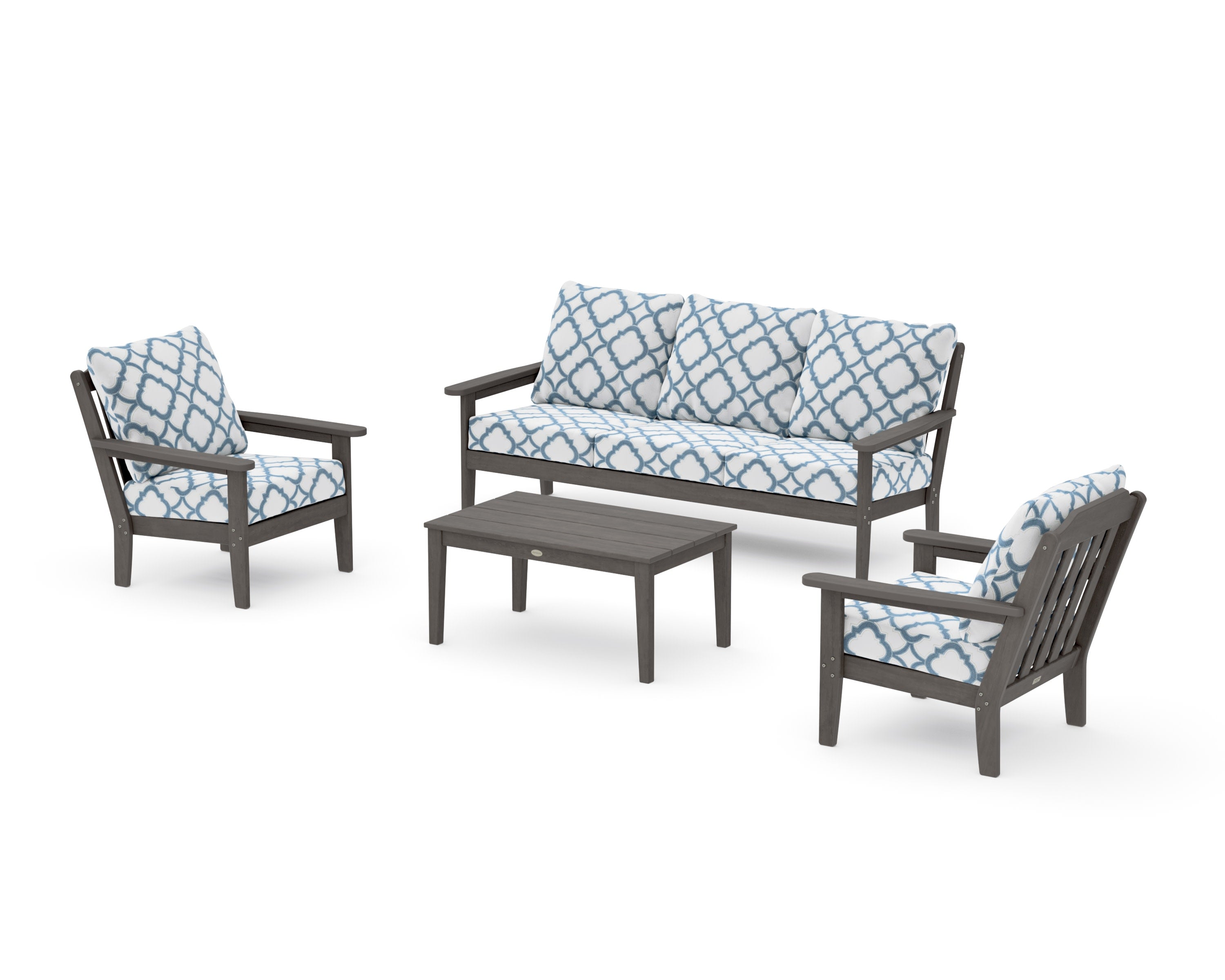 Cottage 4-Piece Deep Seating Set with Sofa in Driftwood / Trellis Sky Blue