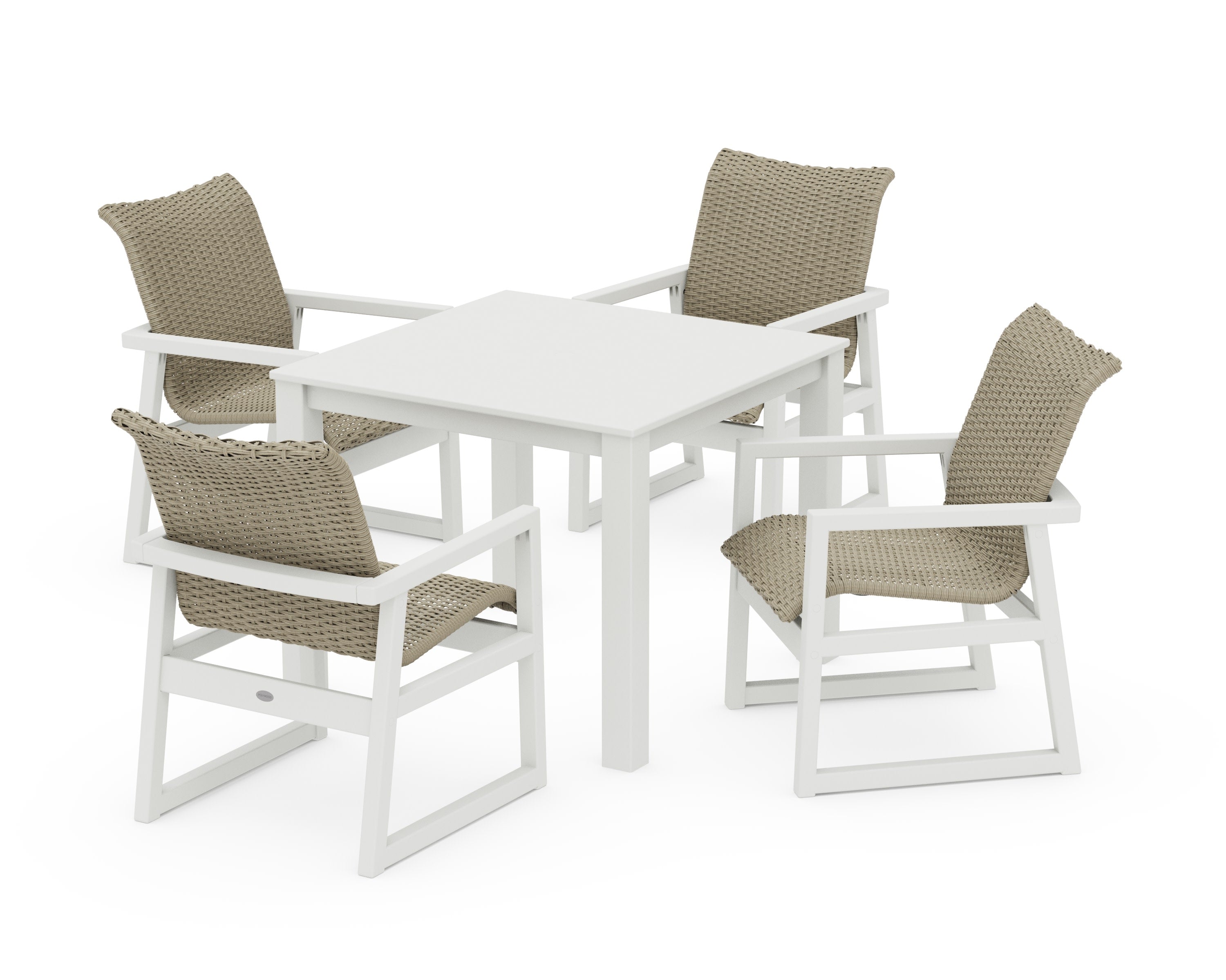 EDGE Woven 5-Piece Parsons Dining Set in White / Dune Grass